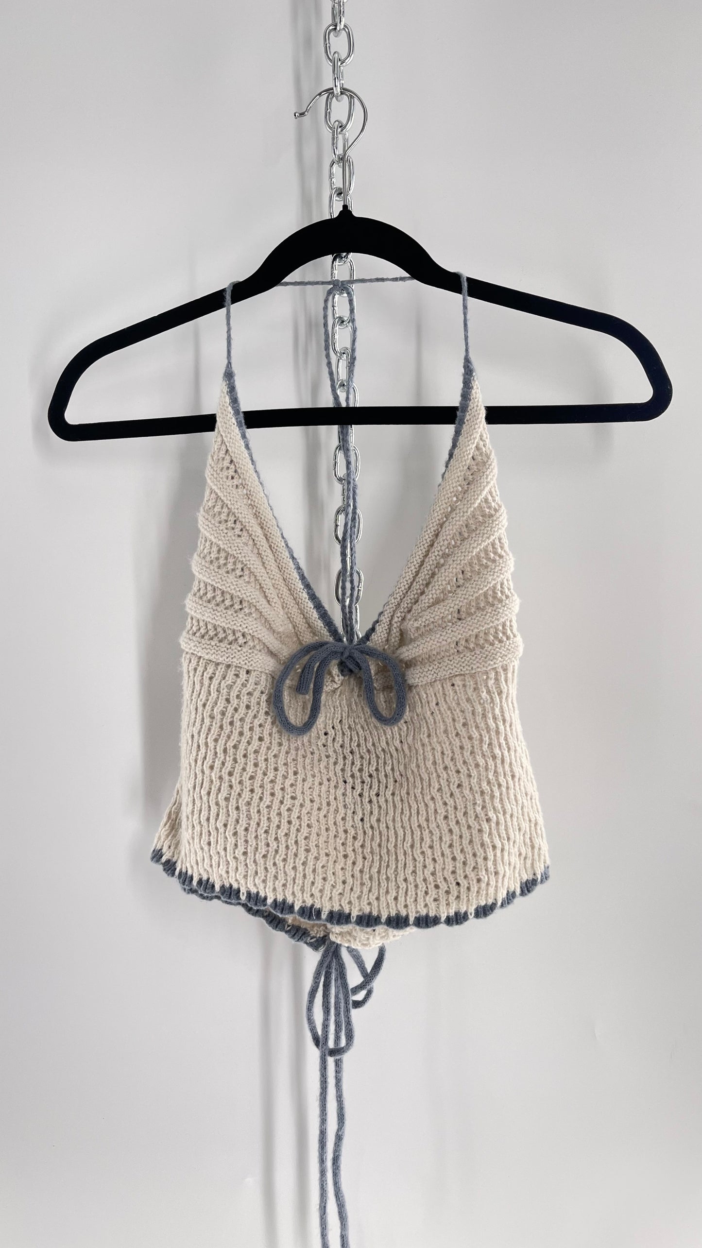 Handknit Halter with Powder Blue Trim (S/M)