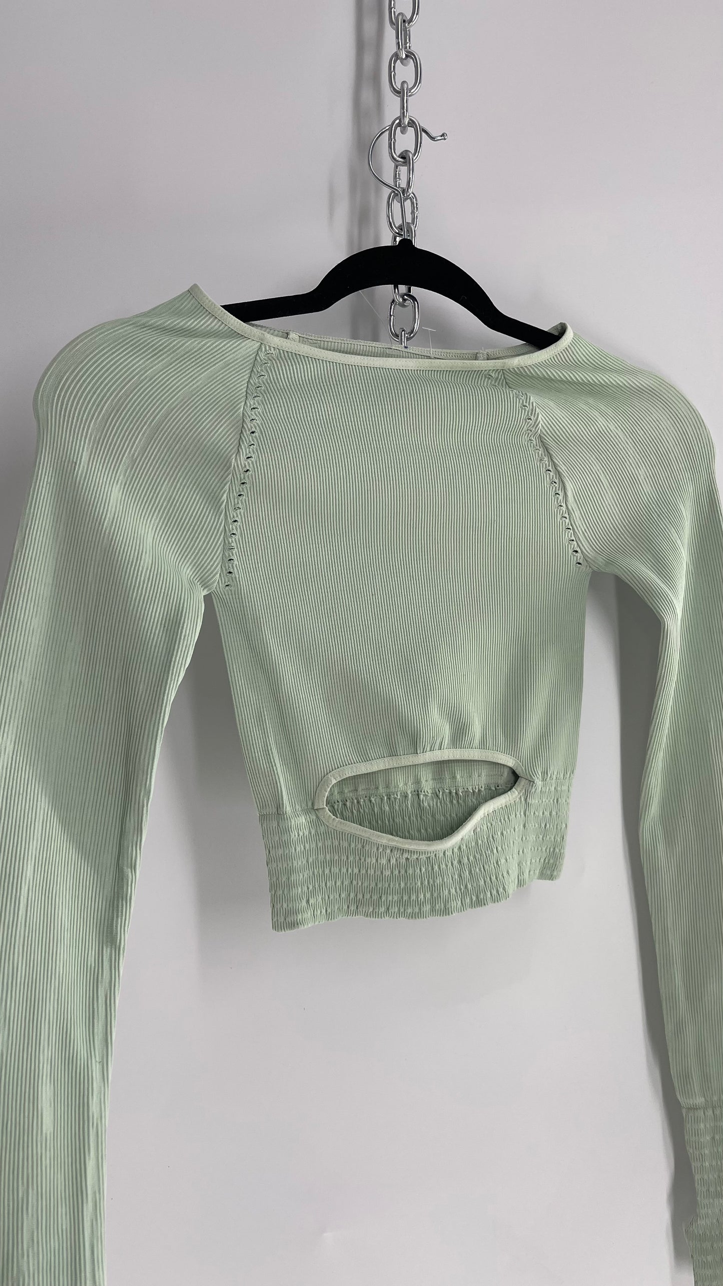 Free People Movement Seafoam Green Cut Out Long Sleeve with Thumb Holes (XS/S)
