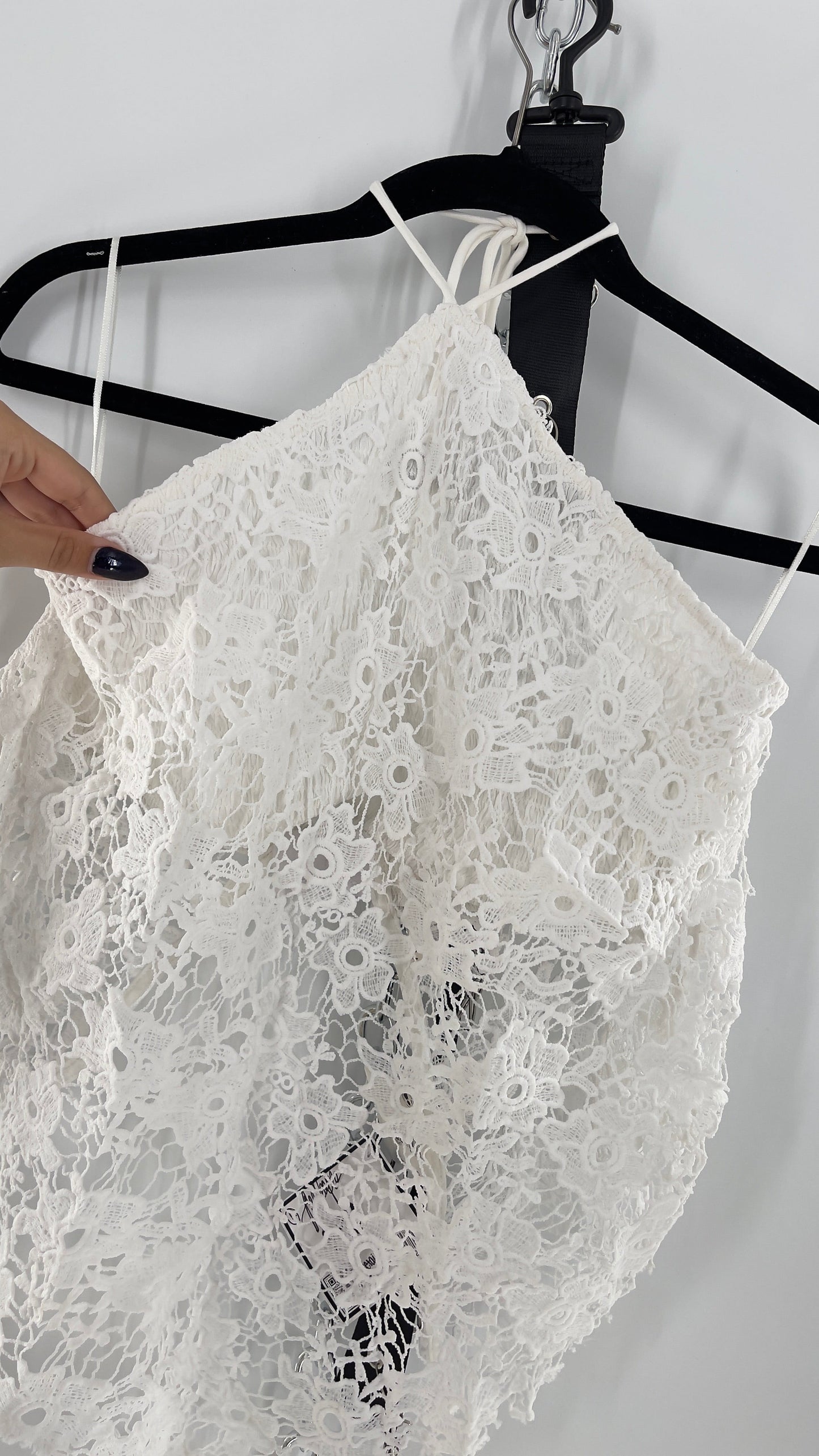 Free People White Smocked Halter with Lace Overlay(XS)
