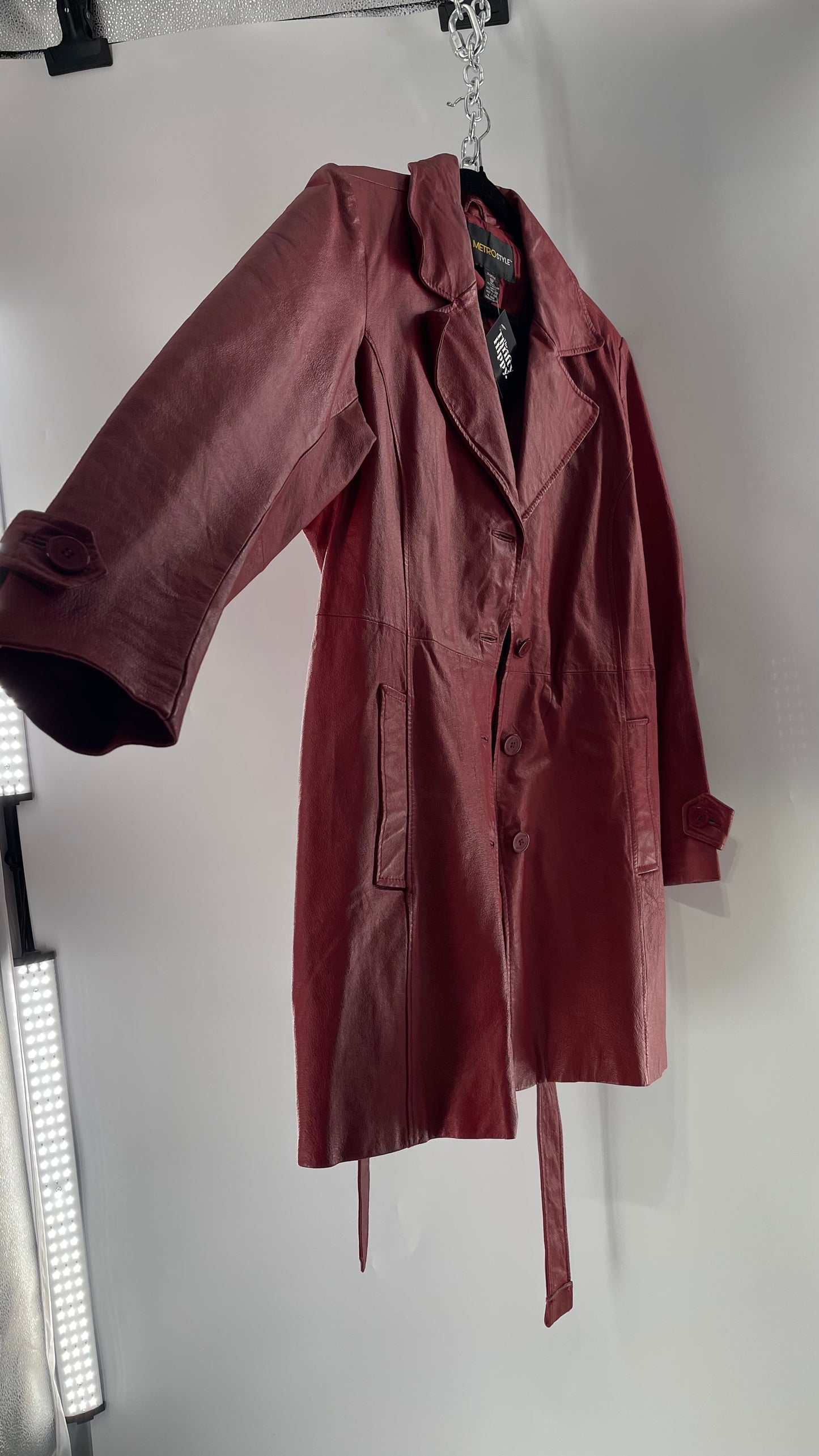 Vintage MetroStyle Red Leather Trench (C)(L/XL)