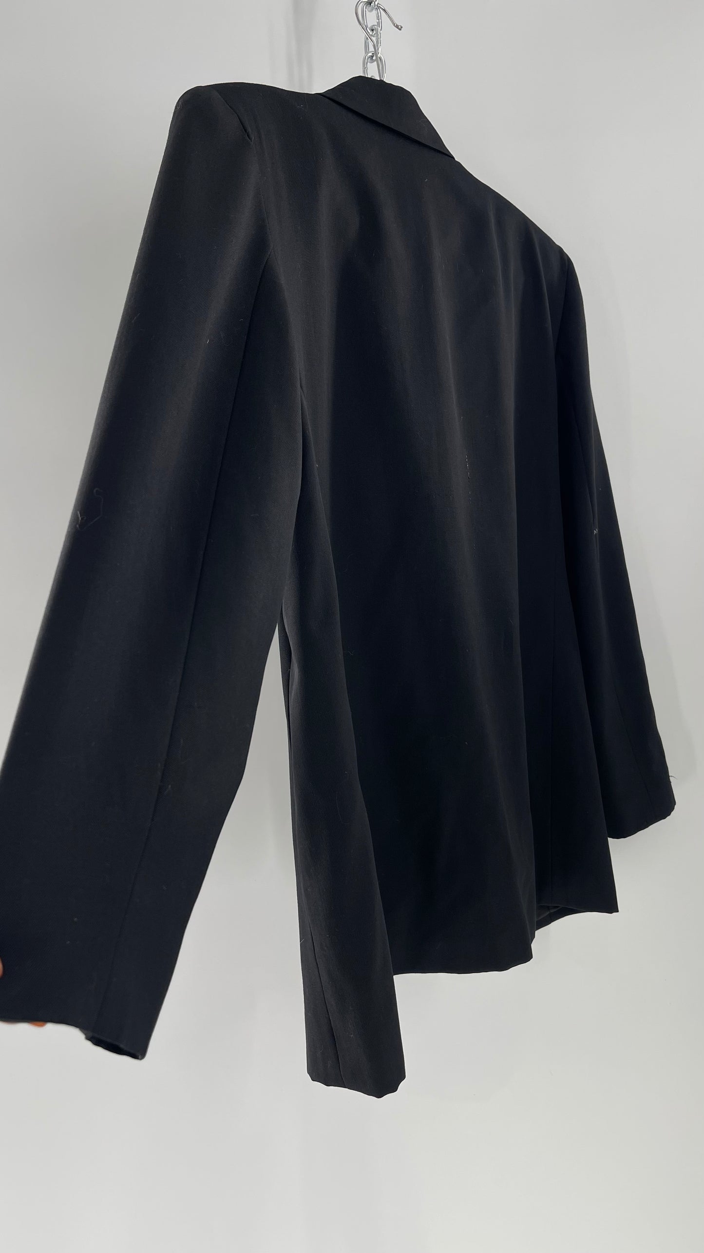 Vintage Black Blazer with Silver Metal Studs and Rhinestone Embellishments (C)(Medium)