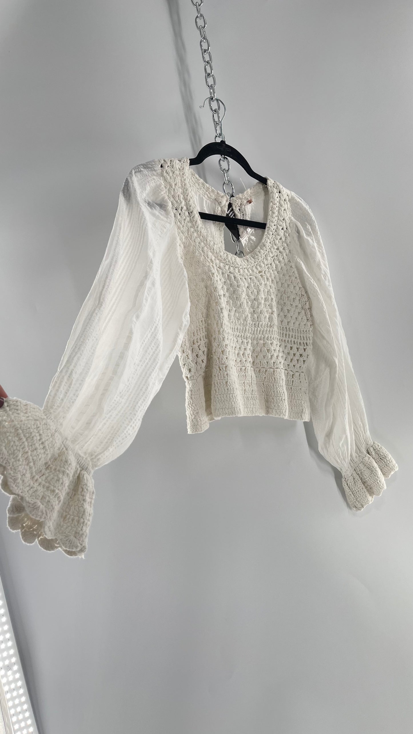 Free People White Crochet “Megan” Top (Large)
