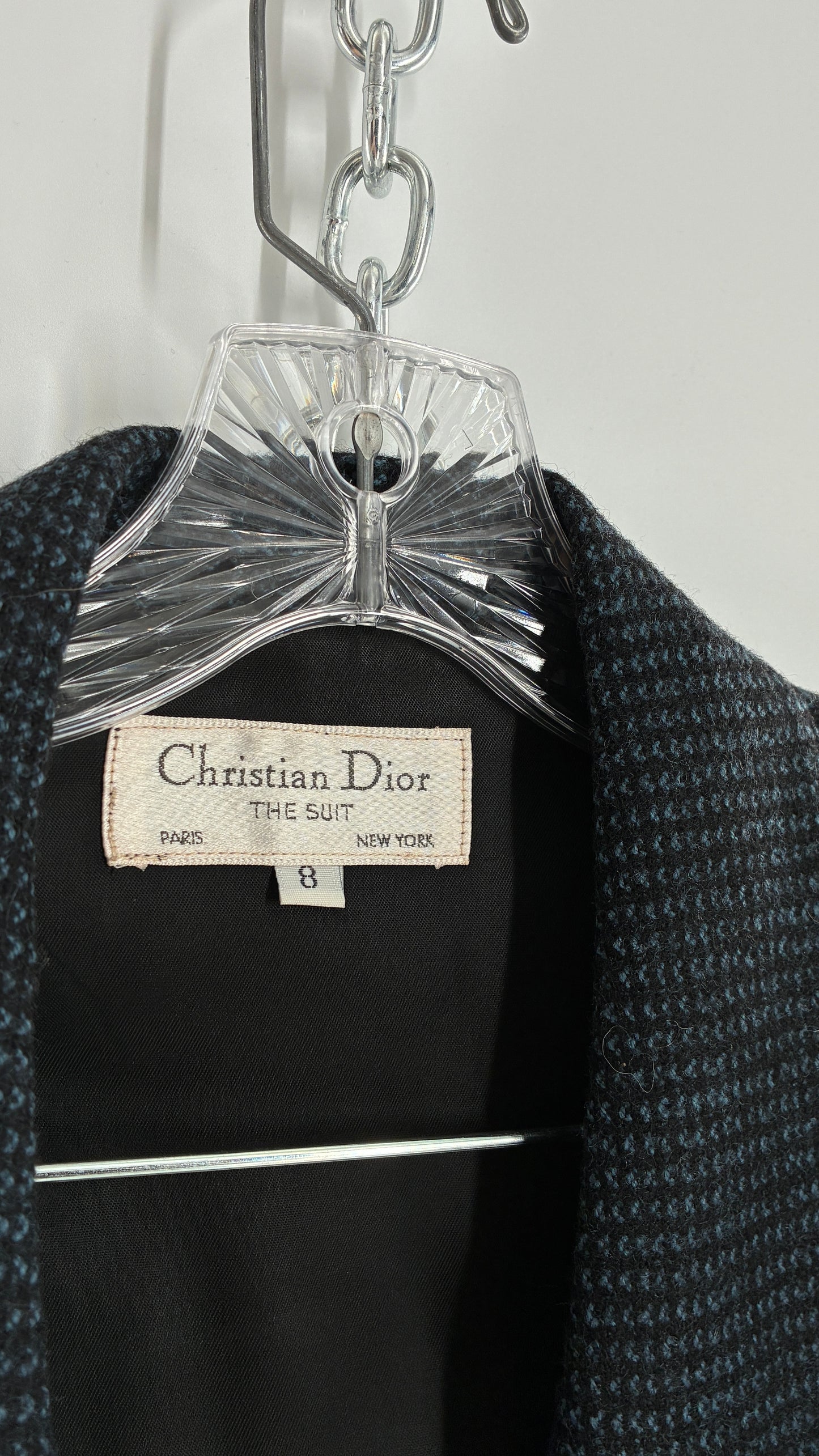 Vintage CHRISTIAN DIOR Navy Woven Maxi Skirt and Oversized Lapel Style Blazer with Padded Shoulders (8)