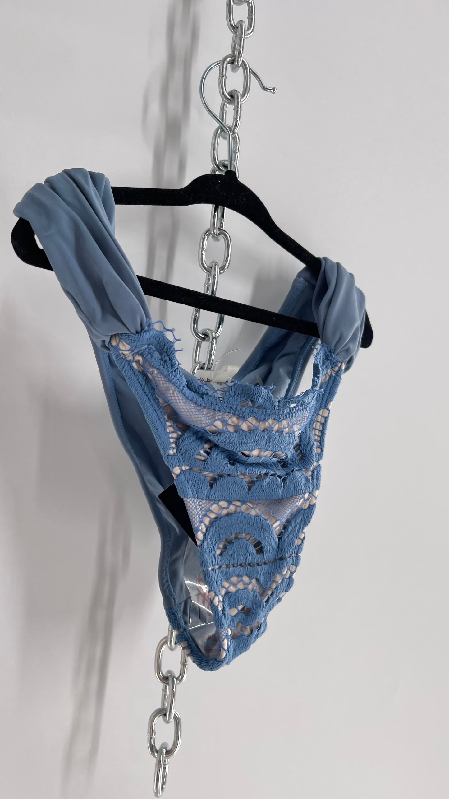 PILYQ Powder Blue Cheeky Bikini Bottom with Lace and Draping Straps NWOT (Small)