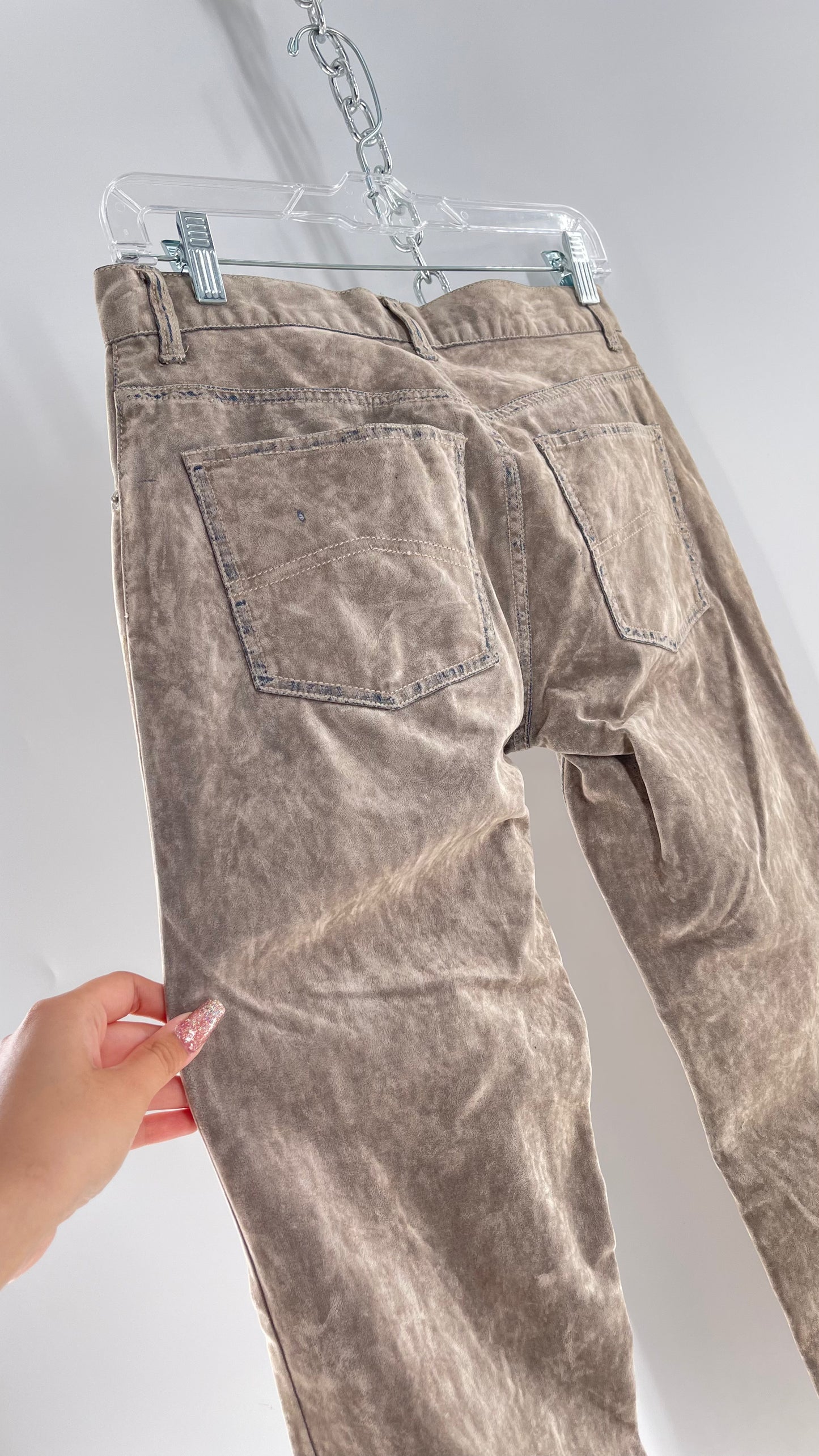 Armani Exchange Grey Velour Straight Legs with Denim Seam Details (Size 4)