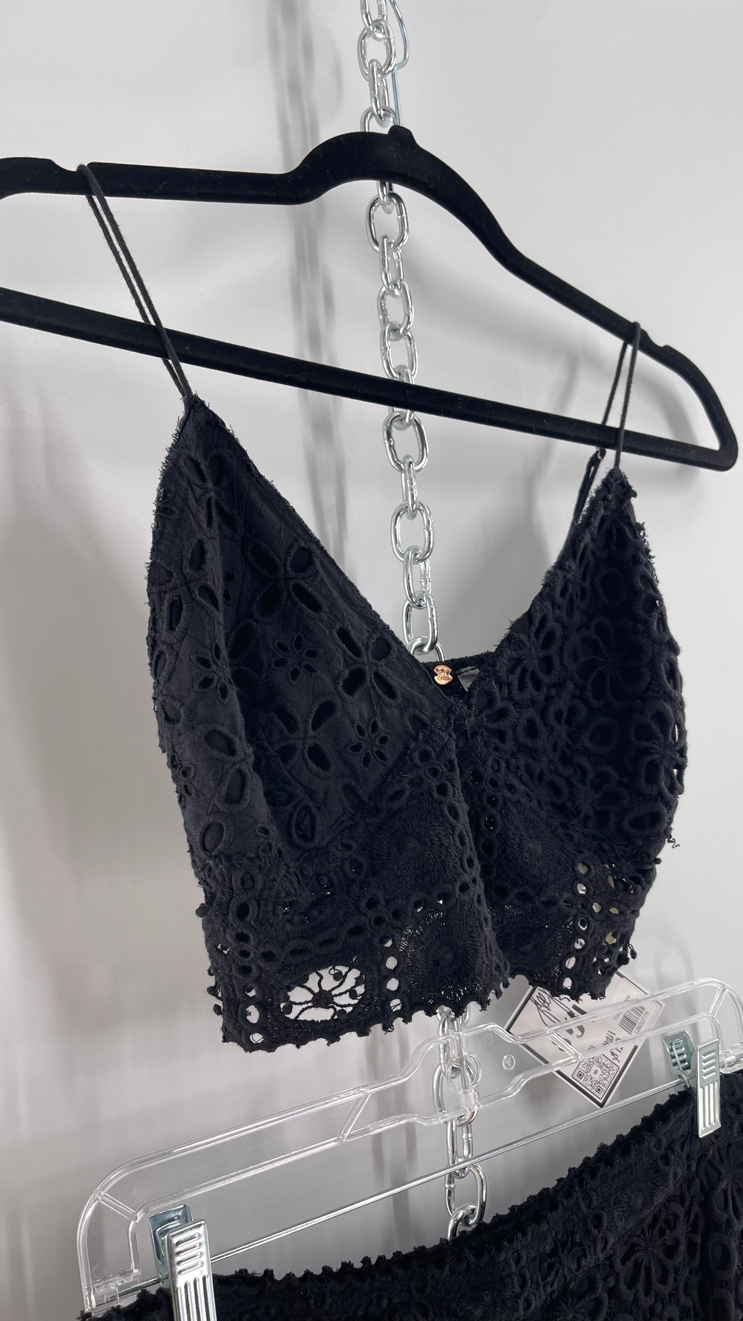 Free People Black Eyelet Lace Mini Skirt and Bustier Set (6)