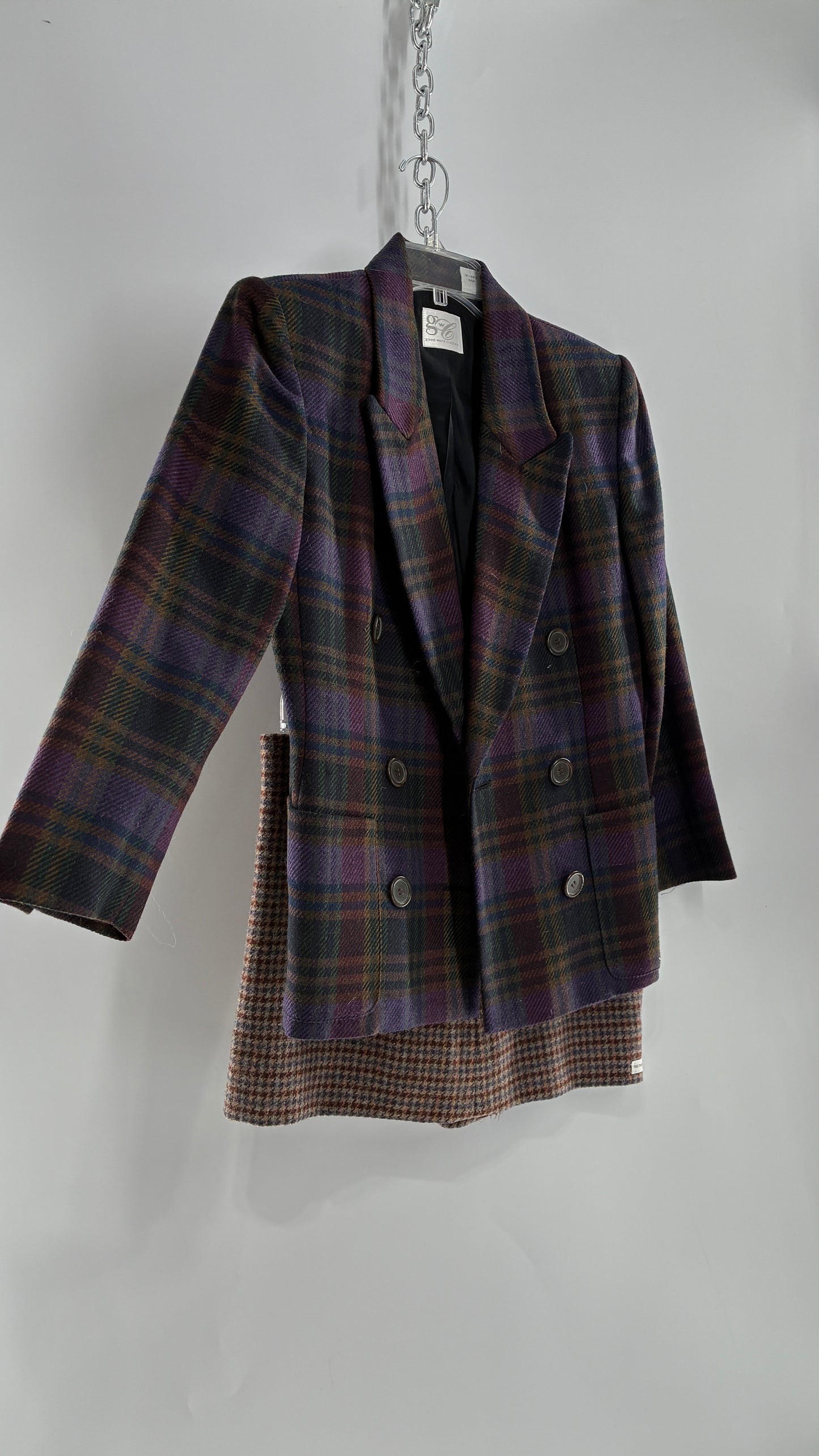 Vintage Suit Set with GOOD WORKS CLOTHING Wool Blend Indigo Plaid Blazer and Upcycled Wool Blend Mini Skirt (6 Petite)