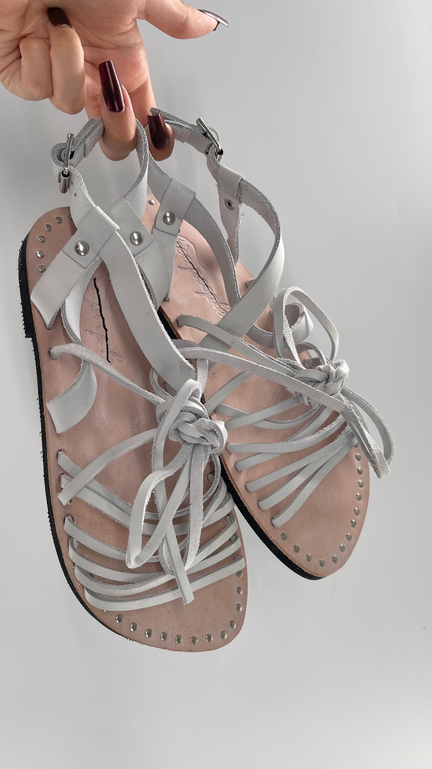 Free People Light Gray Willow Wrap Sandals with Studs (37)