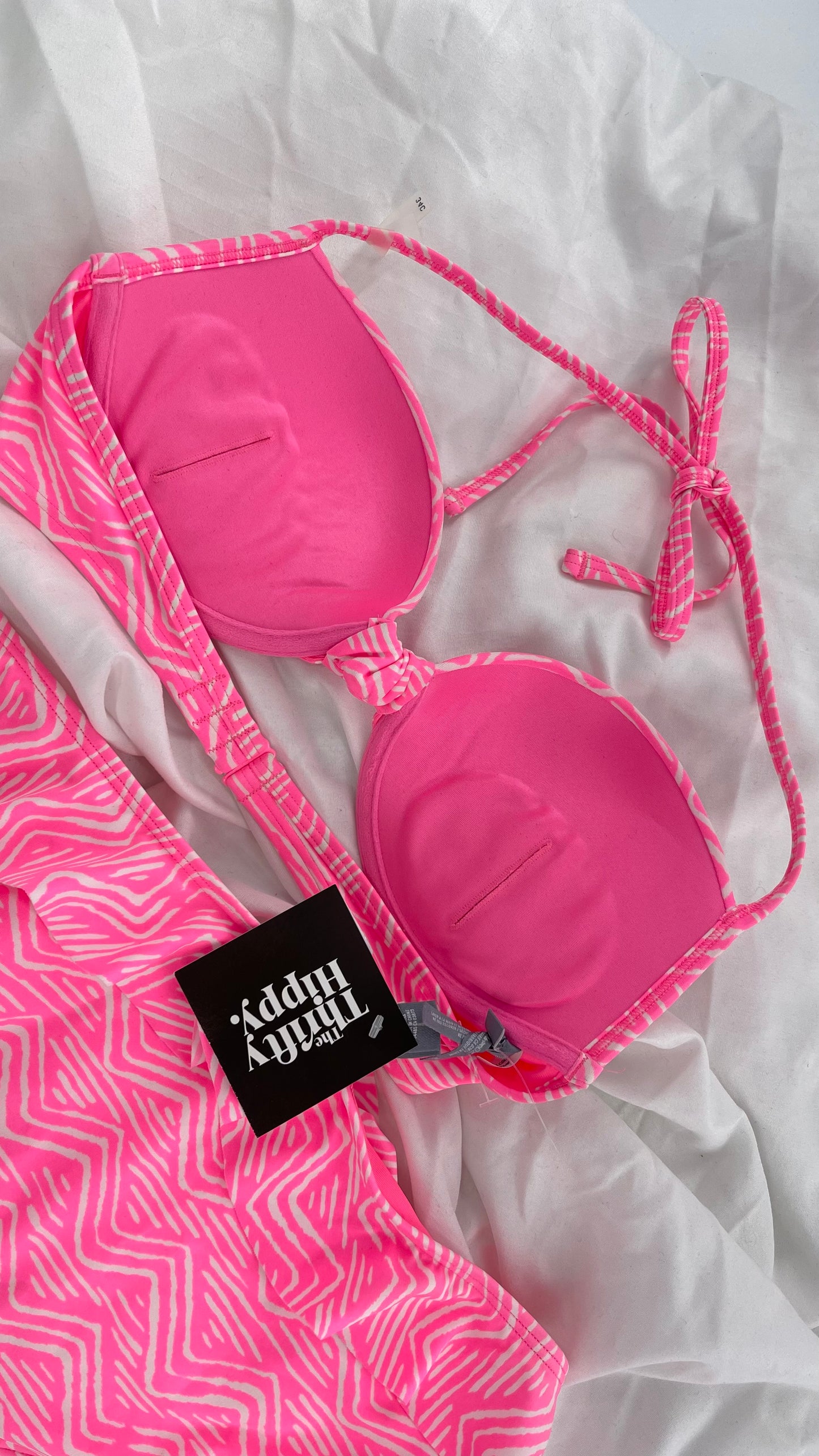 AERIE Pink Swim Set with Padded Underwire Top and Ruffled Bottoms (34C/M)