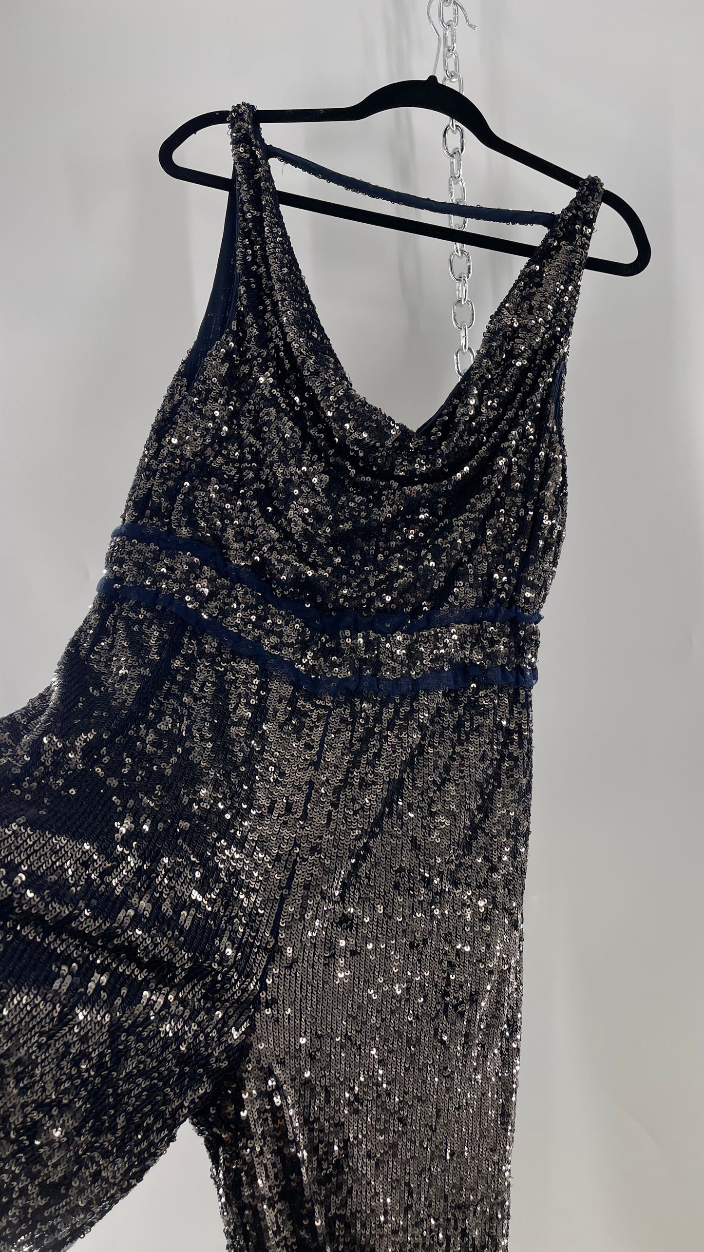 Free People Navy Sequin Jumpsuit (S)