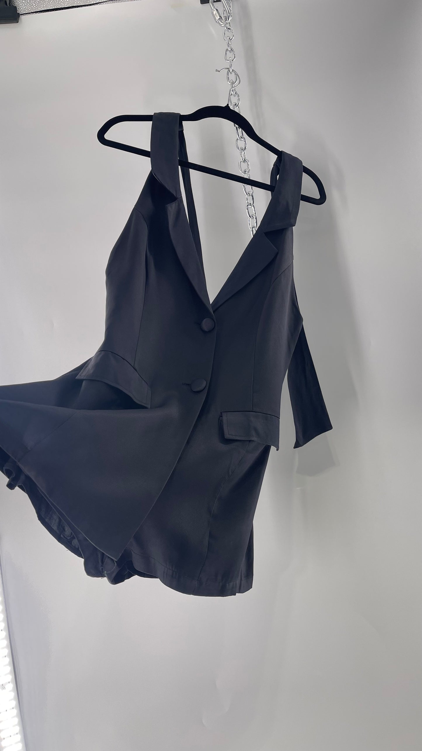 Free People Black Blazer Tuxedo Sleeveless Romper Jumpsuit (S)