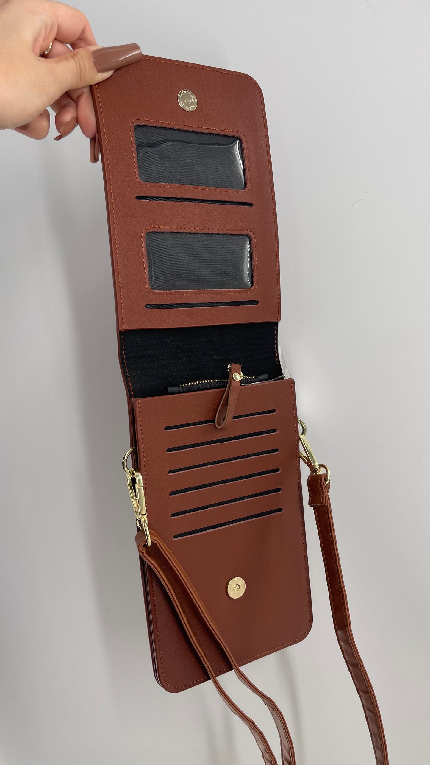 Free People Leather Brown Phone Purse with Card Slits and ID Section