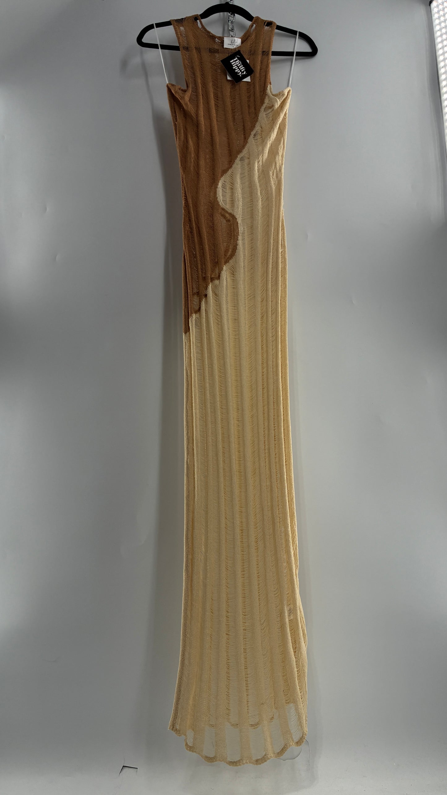 Bobbles & Lace Mocha and Nude Knit Maxi Gown with Tags Attached (Medium)