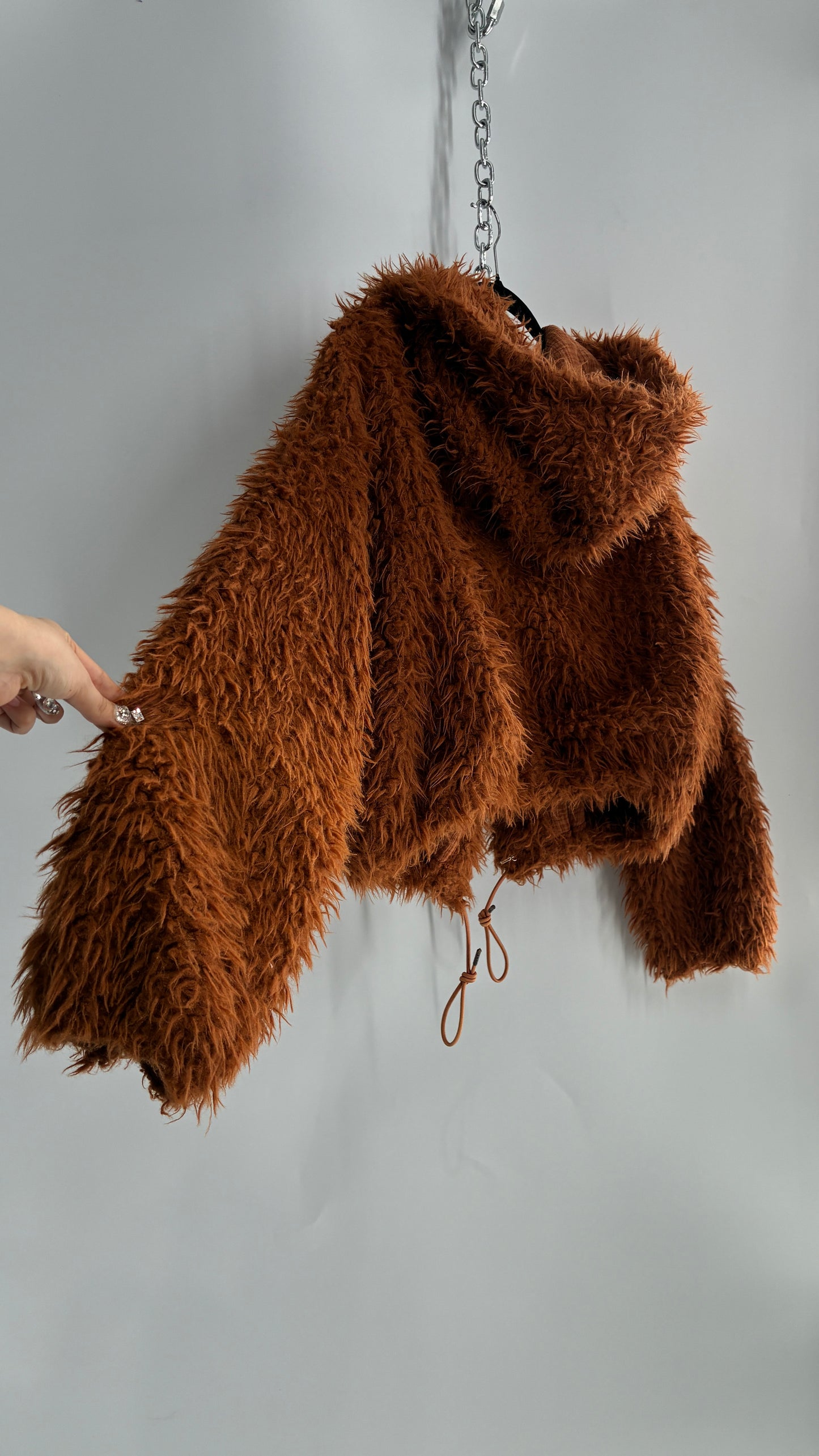 Free People Shaggy Hooded Bomber Style Jacket (Large)
