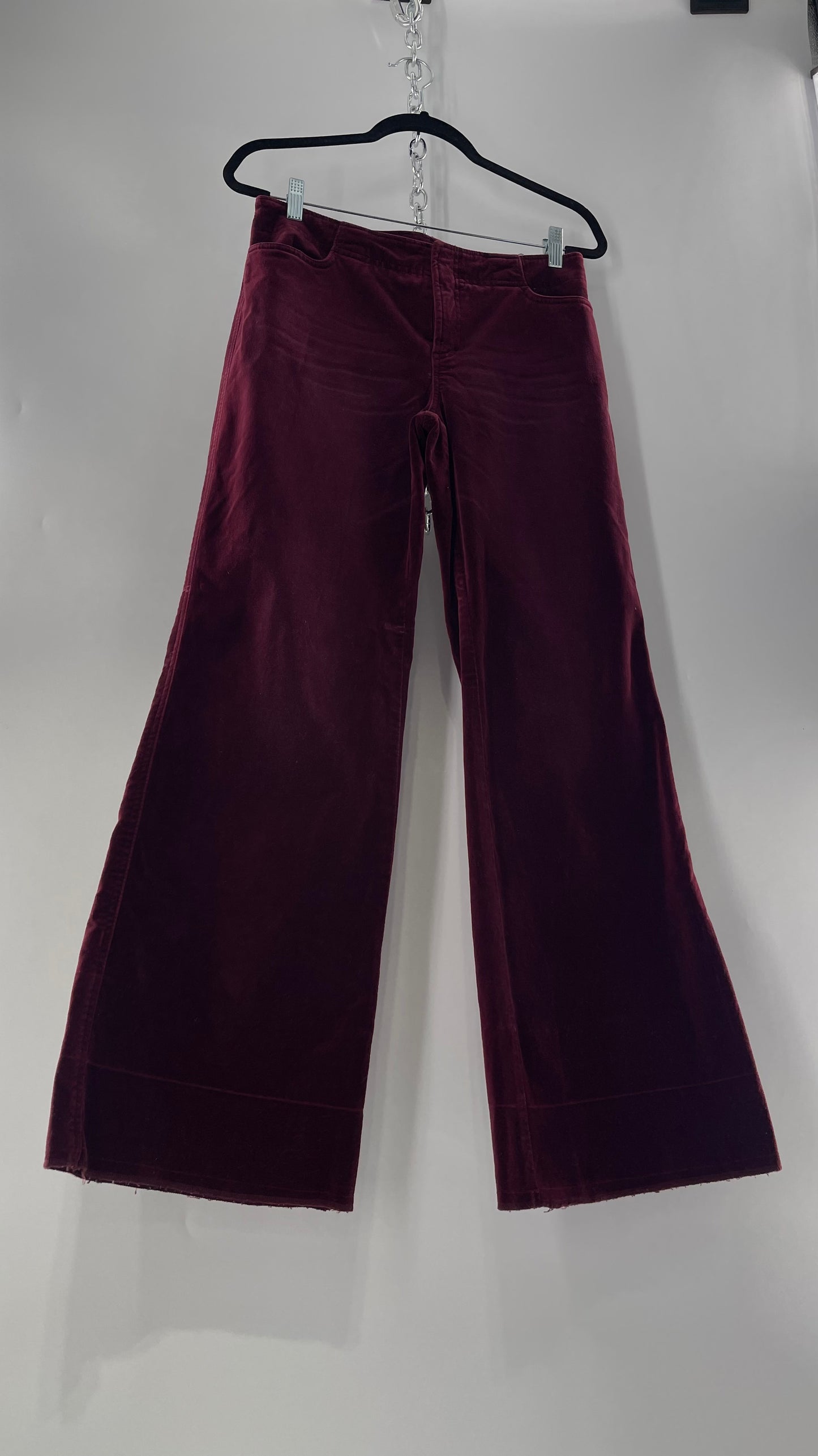 Vintage 90s Express Wine Toned Burgundy Velvet Low Rise Kickflares (7/8)