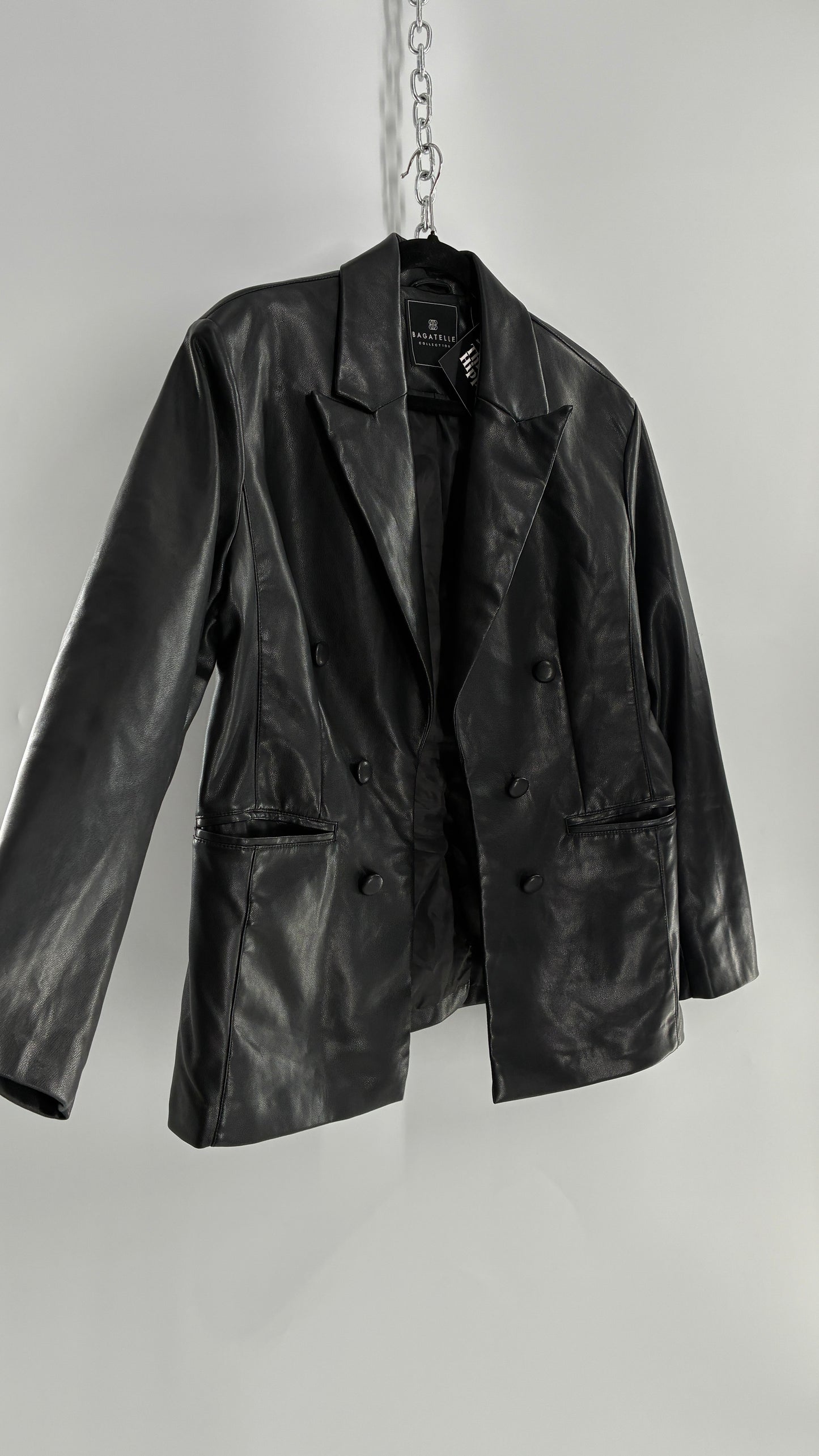 Bagatelle Black Vegan Leather Blazer Suit Jacket (Large)