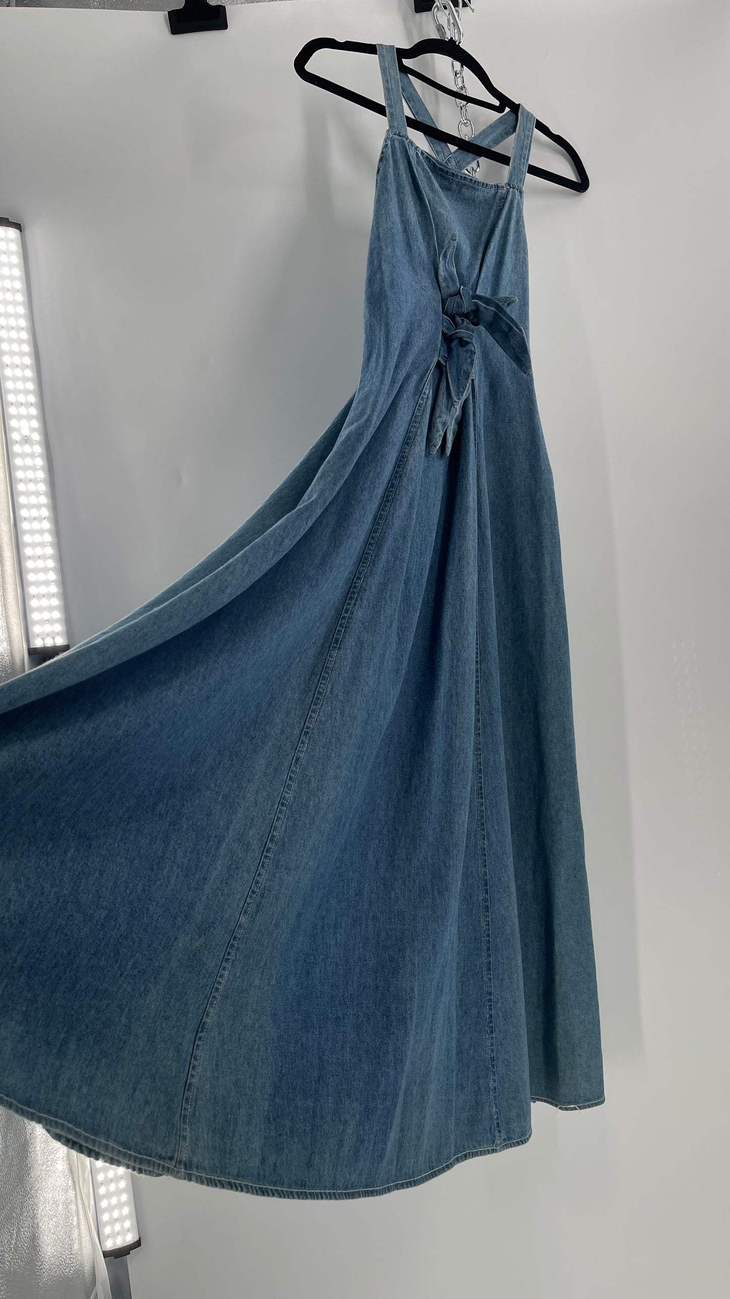 Vintage CDC Denim Triple Tie Bust Maxi Dress (6)