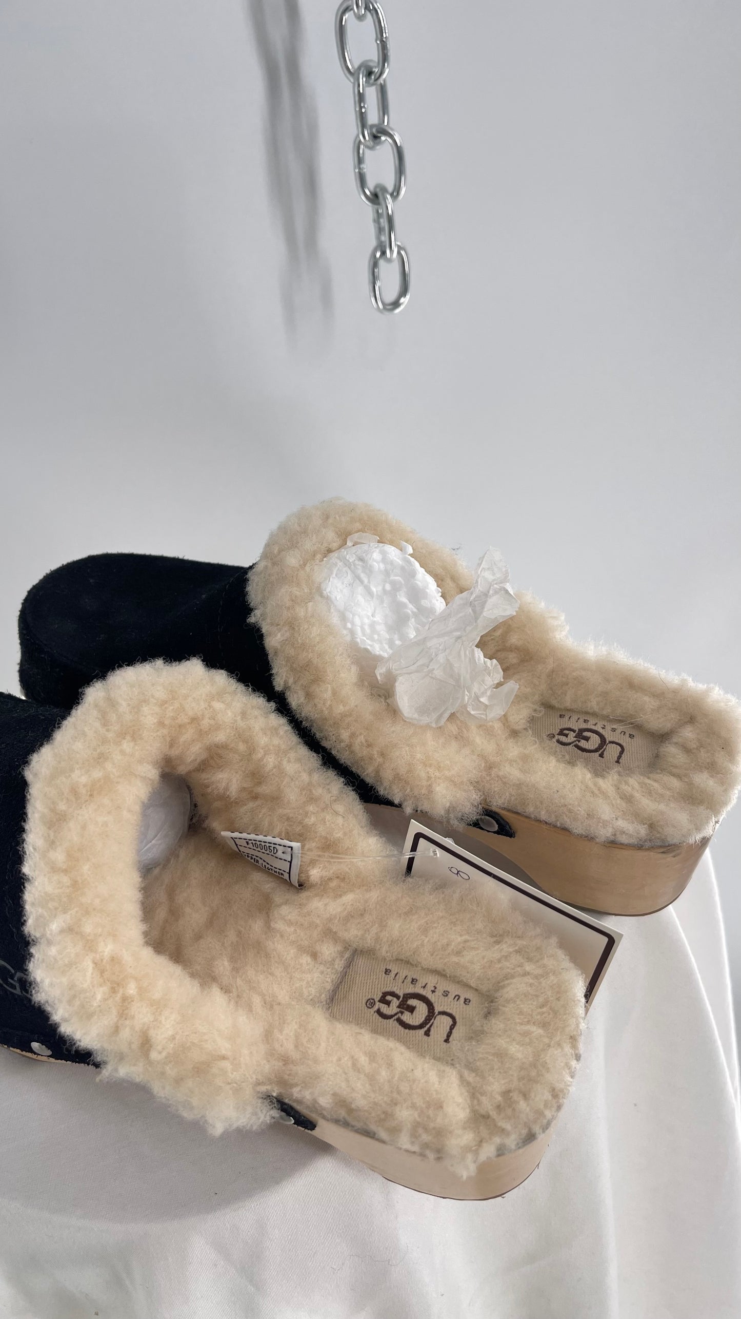 UGG Vintage Side Studded Black Suede Fur Lined Wooden Clog (8)