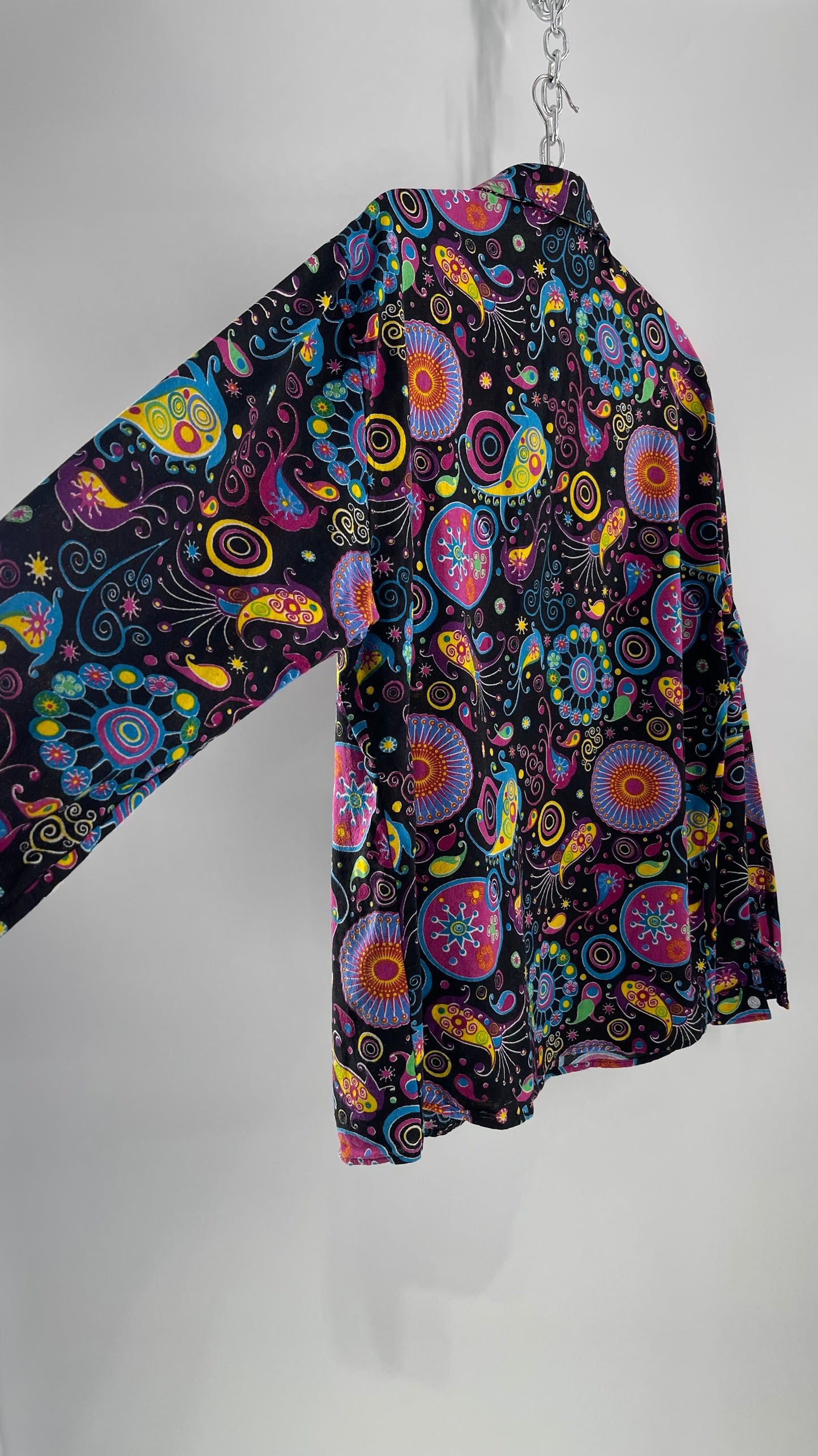 QZH.DUAO Black Cotton Gauze Retro Printed Long Sleeve (Medium)