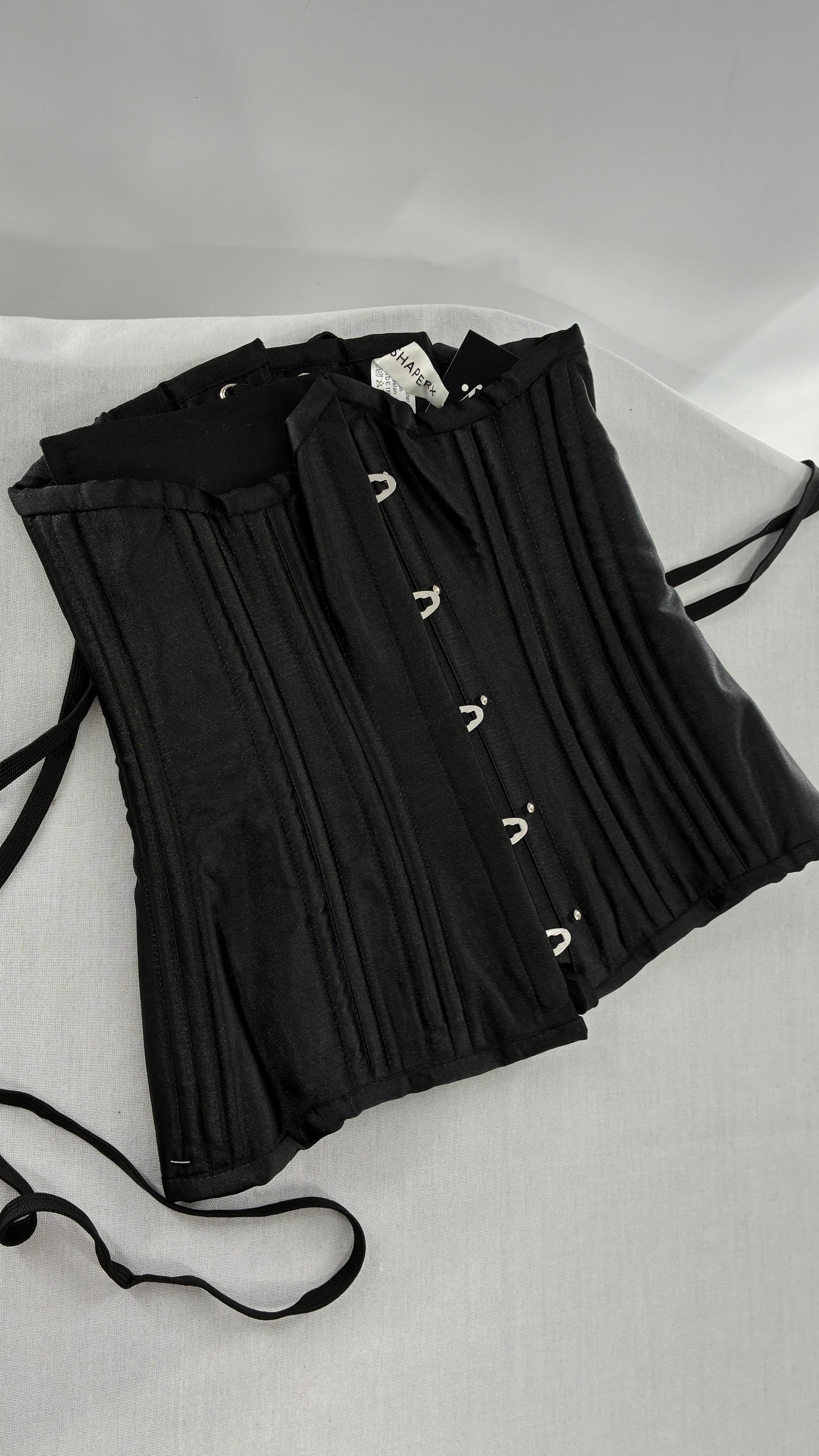 Vintage SHAPERX Black Satin Heavy Duty Ribbed Corset (XS)