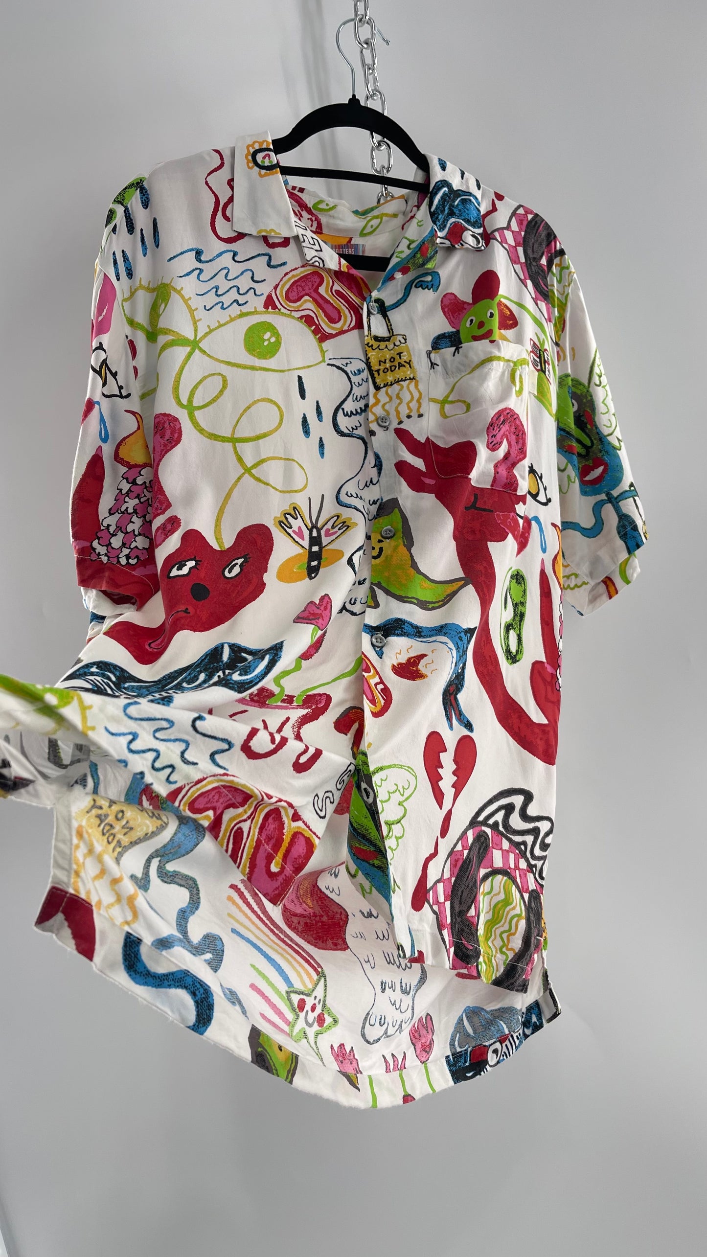 Urban Outfitters Happy Days Colorful Doodle Button Up (Large)