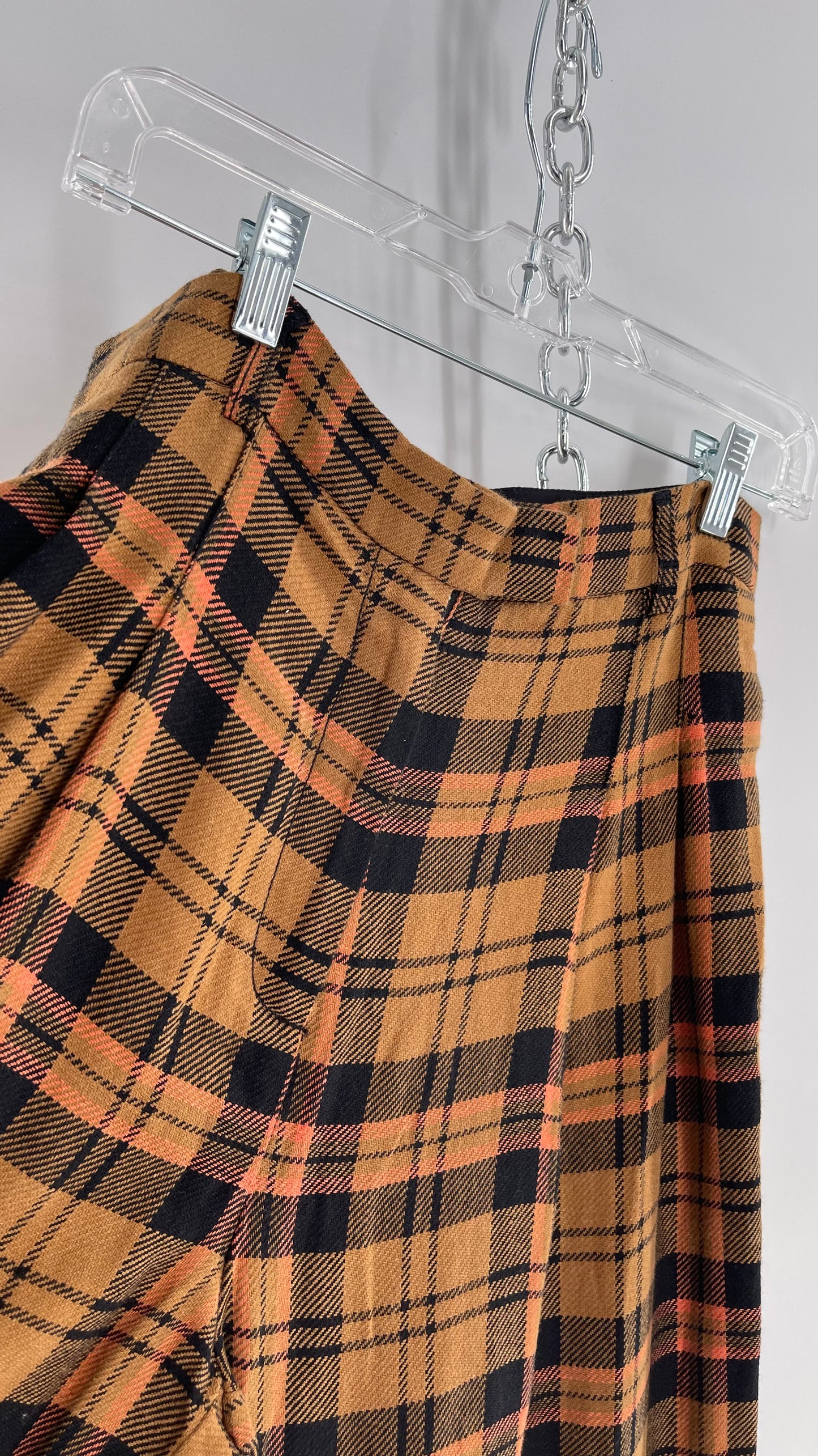 Free People Mustard,Salmon, Black Plaid High Waisted Wide Leg Trouser with Pleating (4)