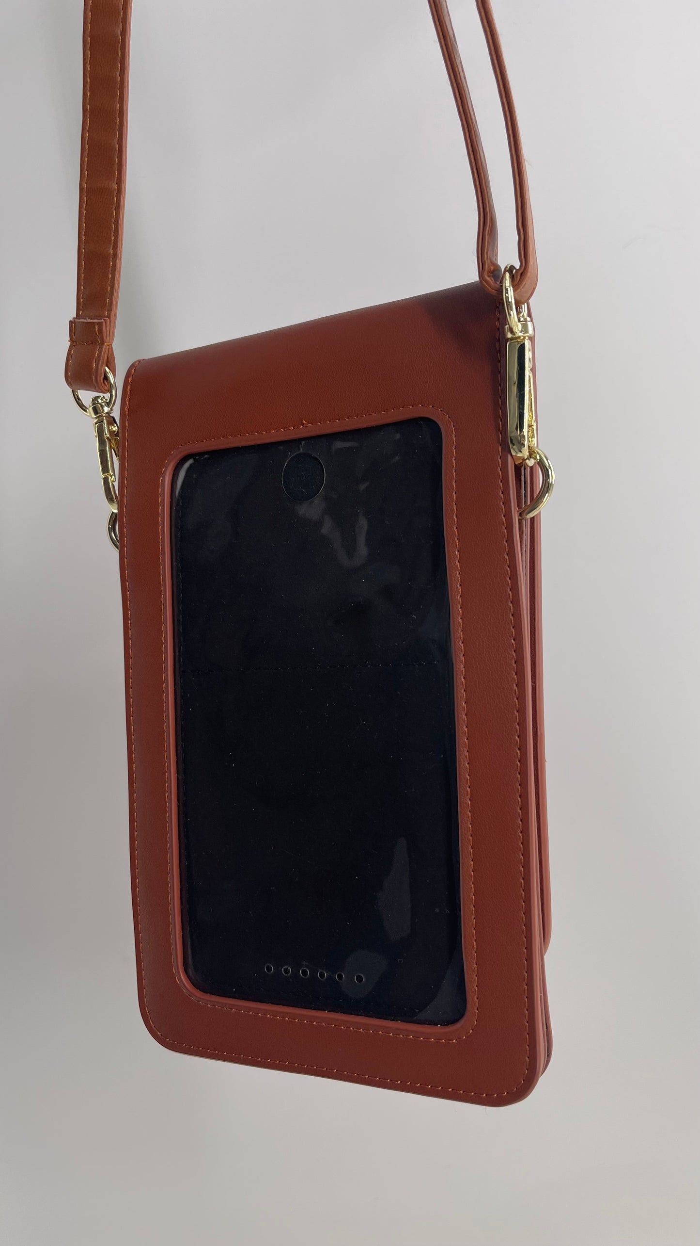 Free People Leather Brown Phone Purse with Card Slits and ID Section