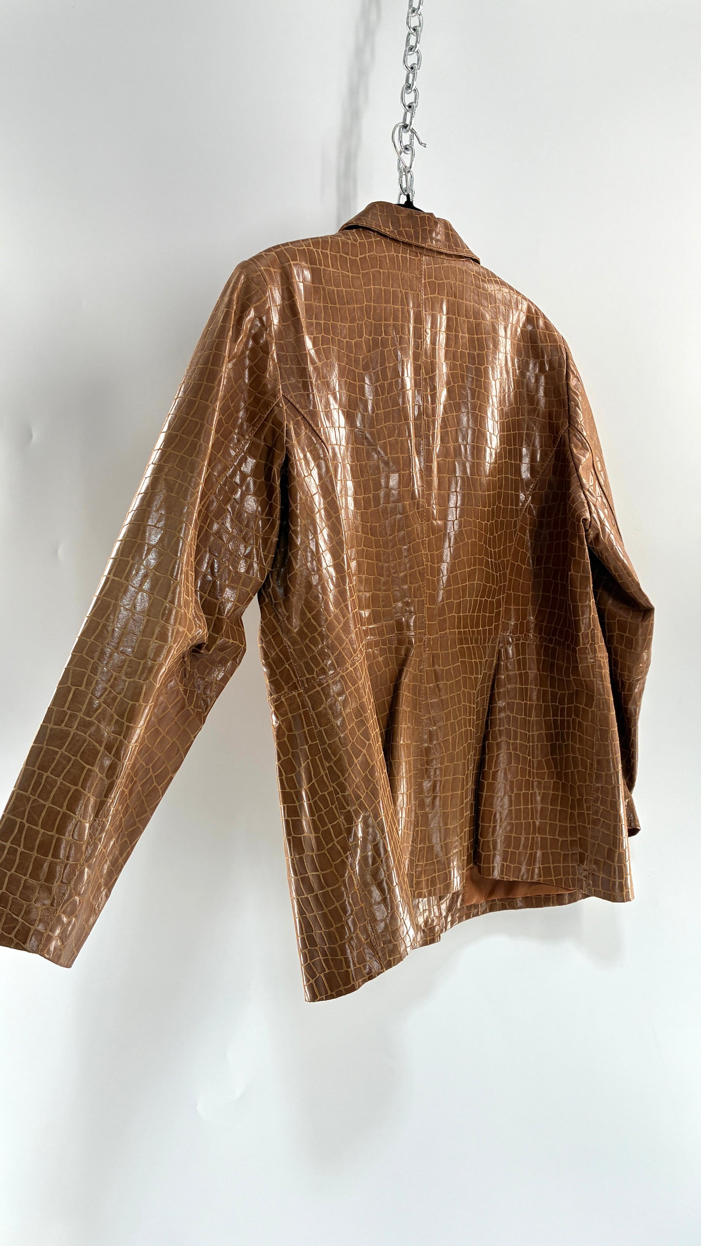 Vintage DIALOGUE Crocodile Embossed Leather Jacket (XL)