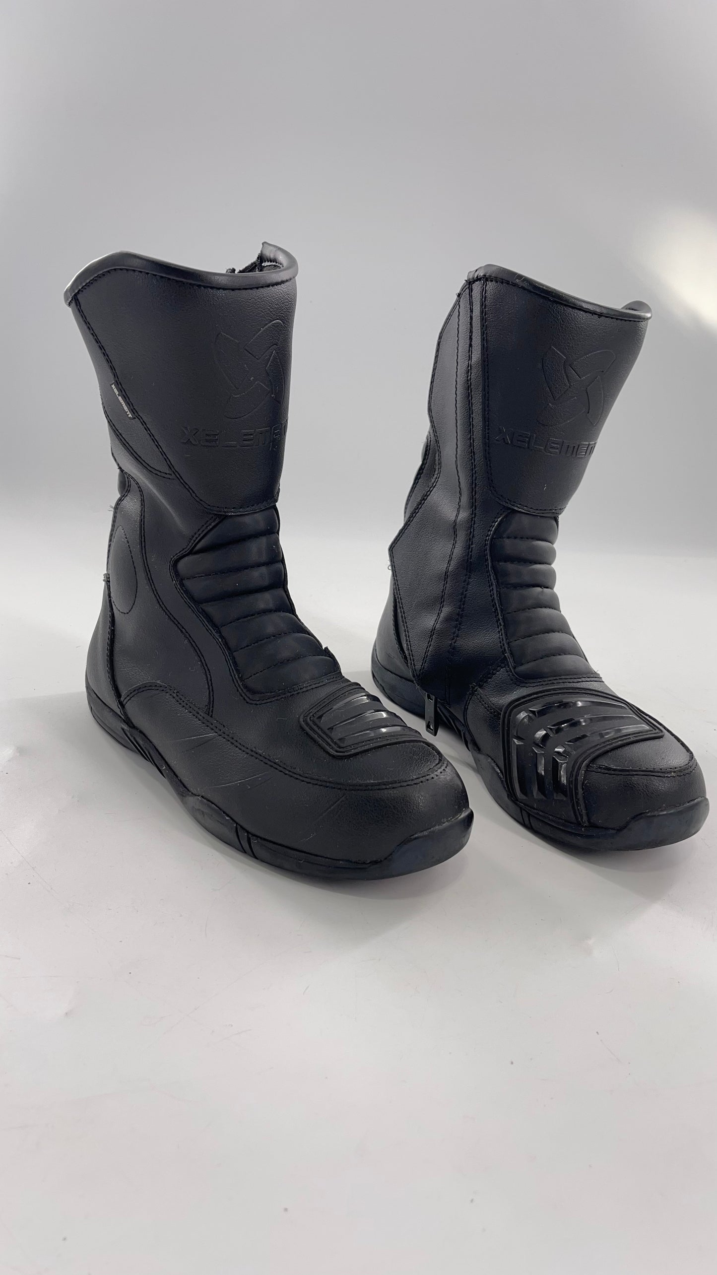 XELEMENT Black Leather Motorcycle Motocross Riding Boots (9.5)