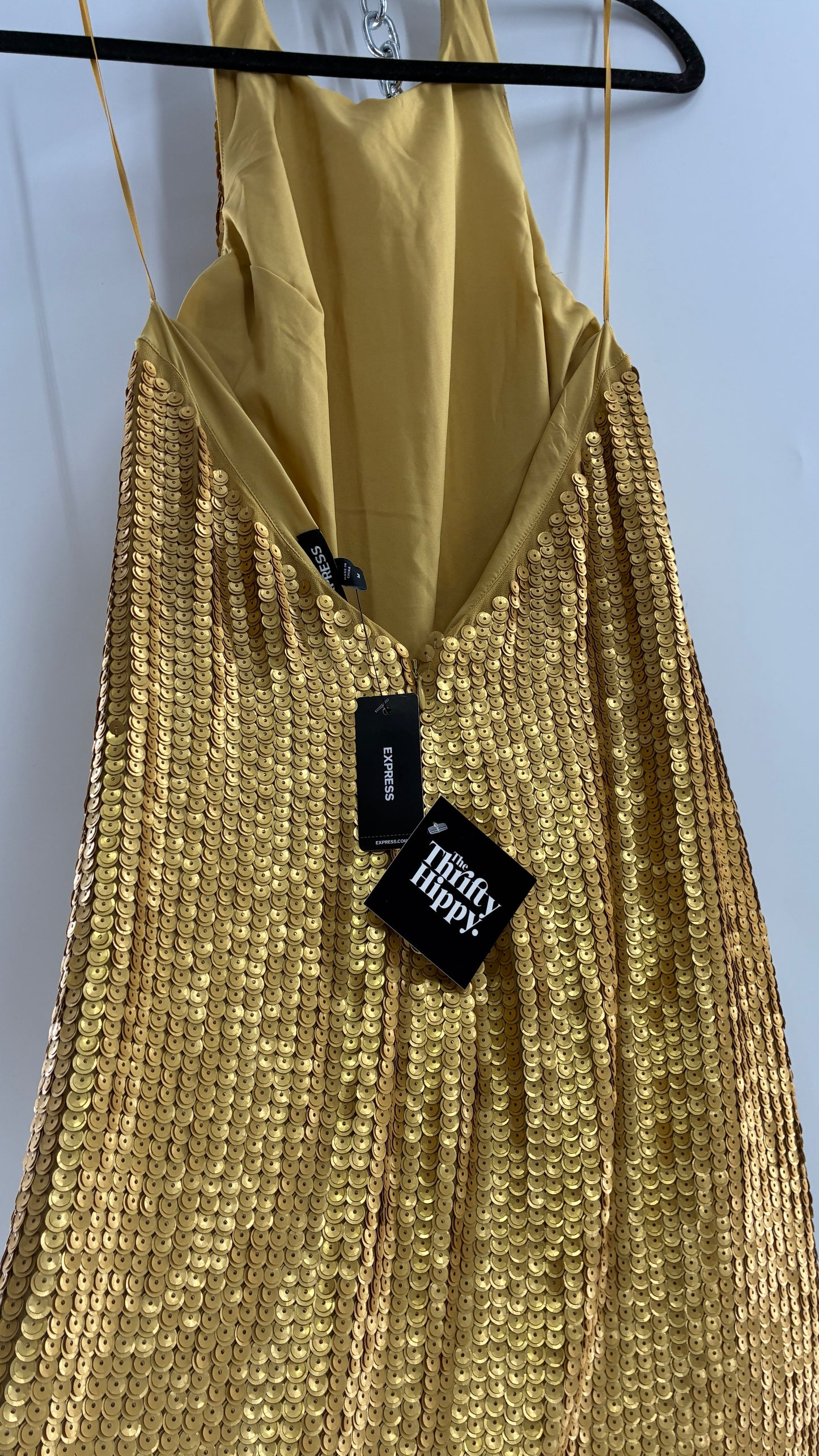 Deadstock Vintage EXPRESS Sequin Beaded Halter Mini Dress with Low Backless Detail (Medium)