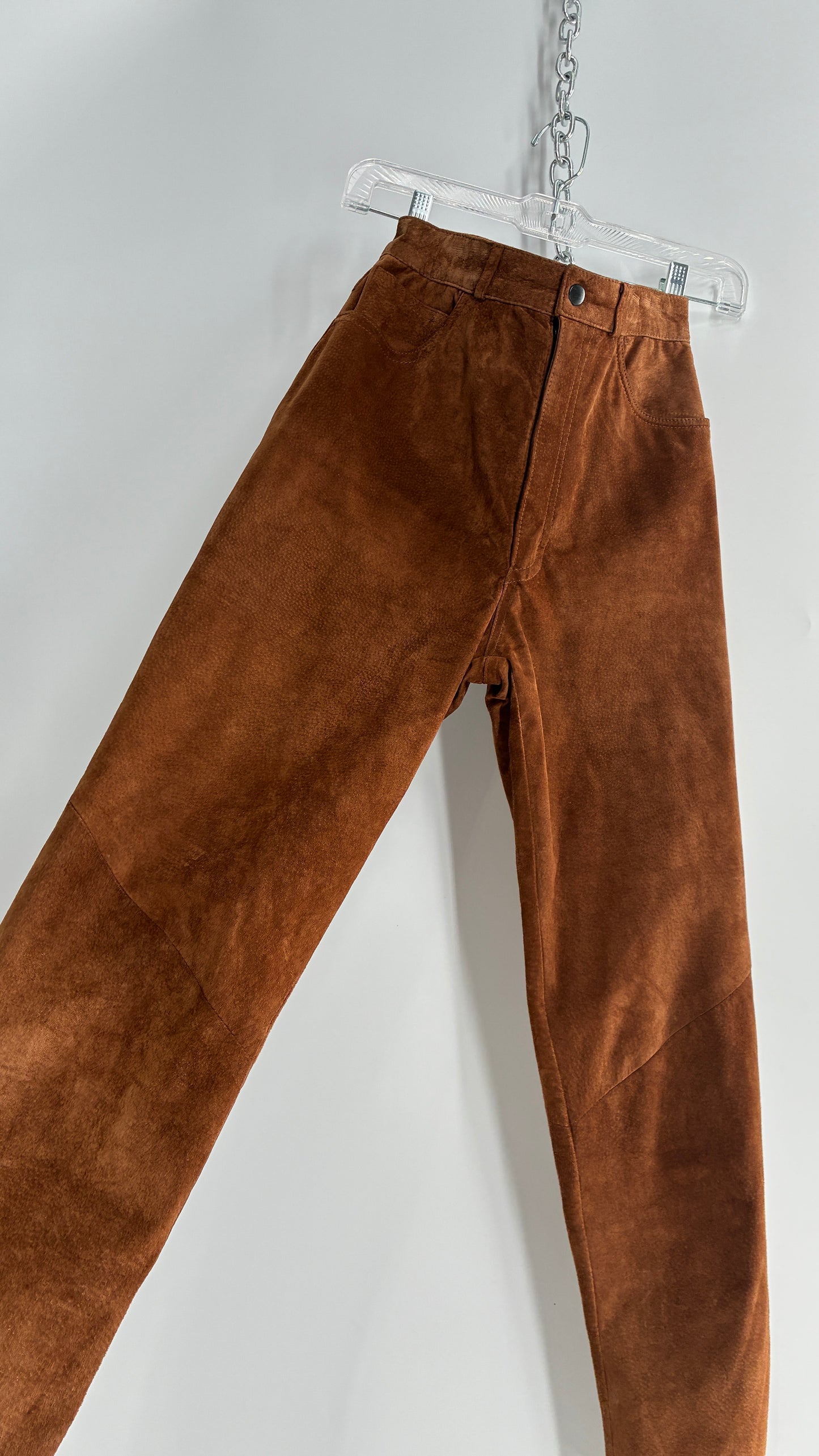 Vintage 1980 ANNTAYLOR High Waisted Brown Suede Leather Straight Leg Bottoms (2)