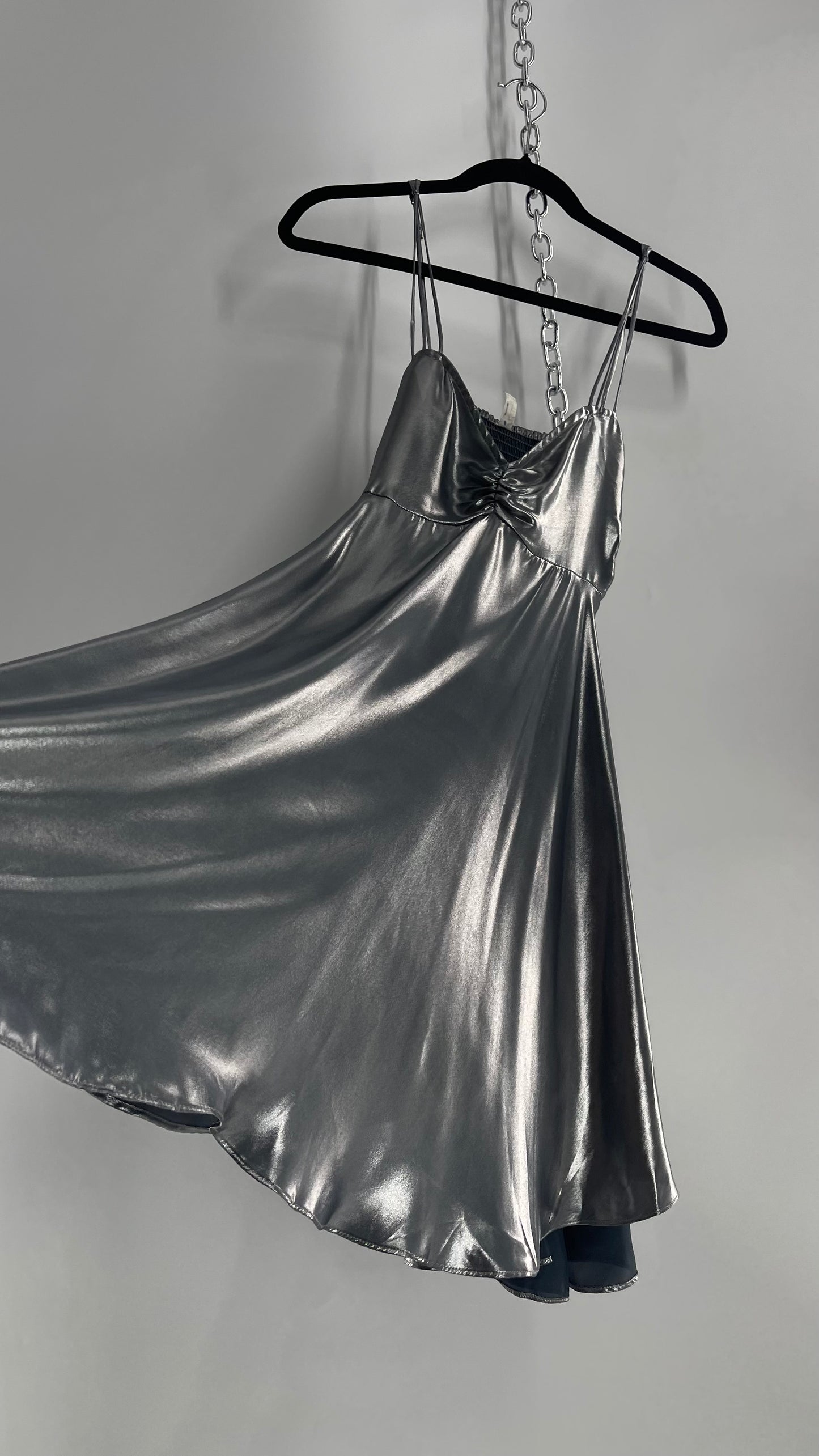 Intimately Free People Liquid Metal Silver Backless Dress (XS)