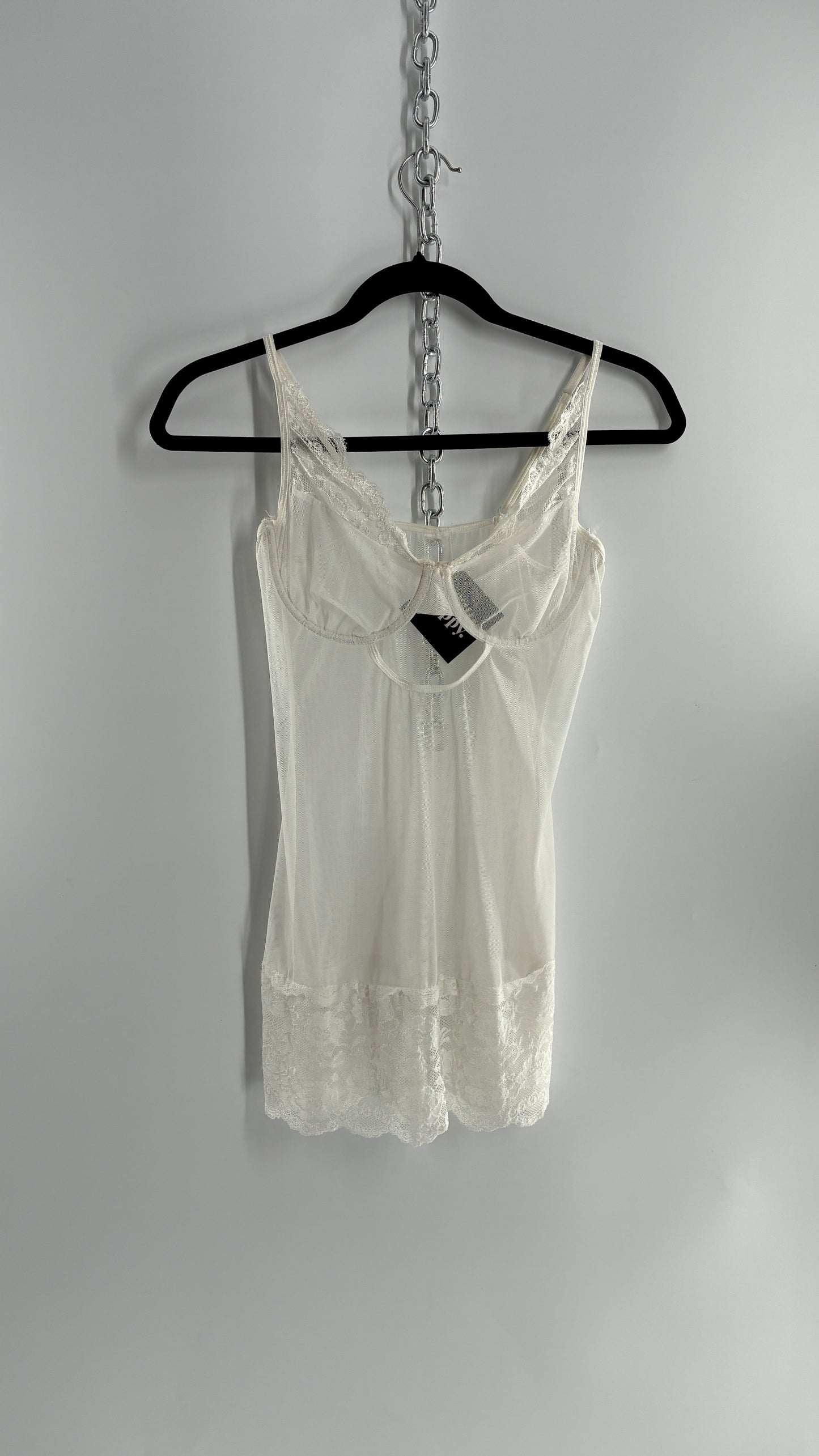 Vintage White Mesh Underwire Balconette Camisole with Thick Lace Band (S/M)