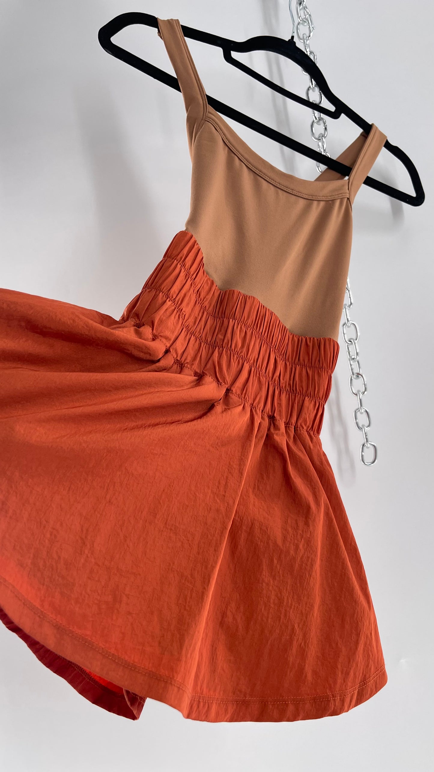 Free People Movement Tan Jumpsuit with Burnt Orange Parachute Shorts (XS)