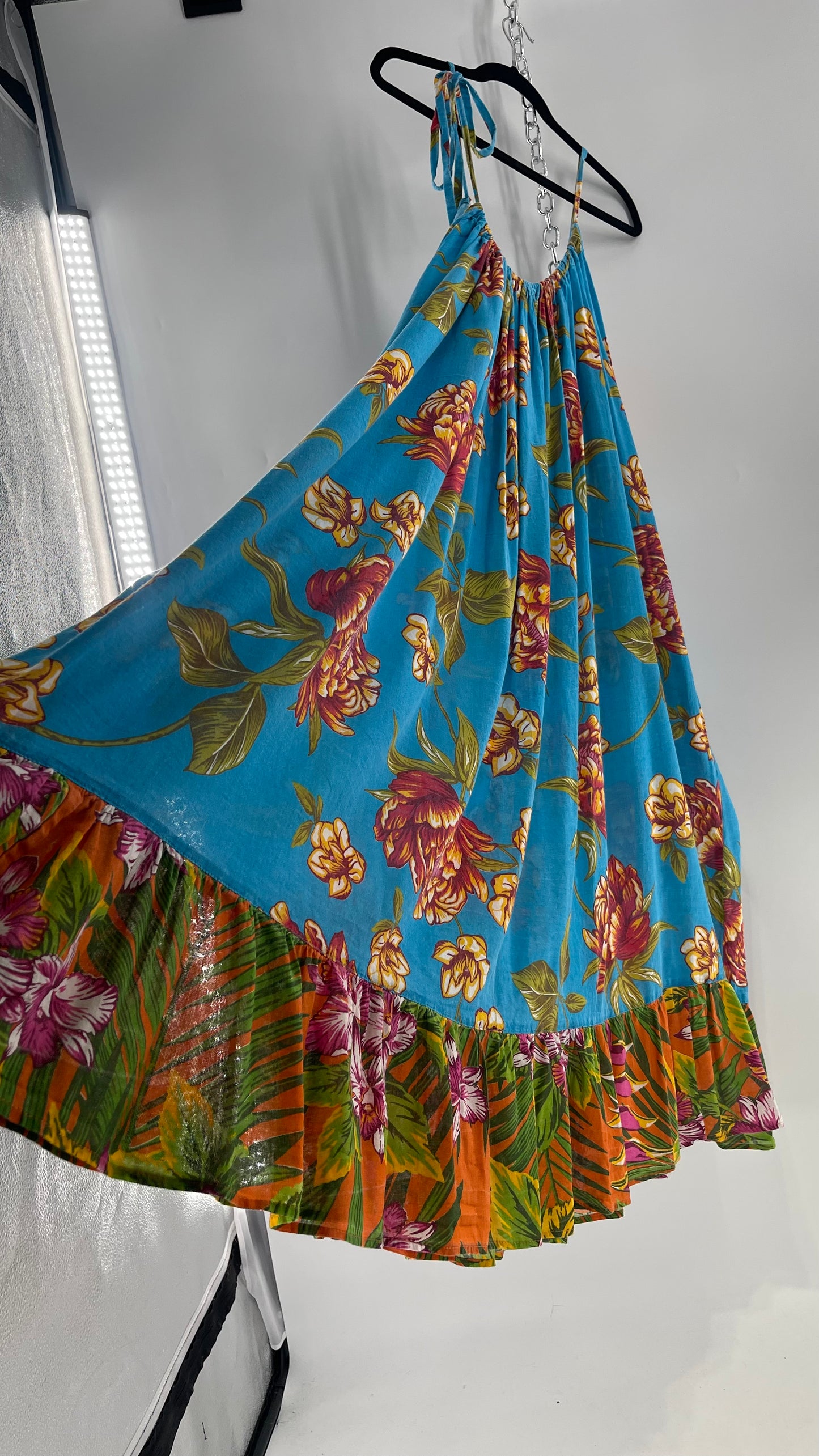 Handemade Brazilian Color Blocked Blue/Orange Floral Maxi (One Size)
