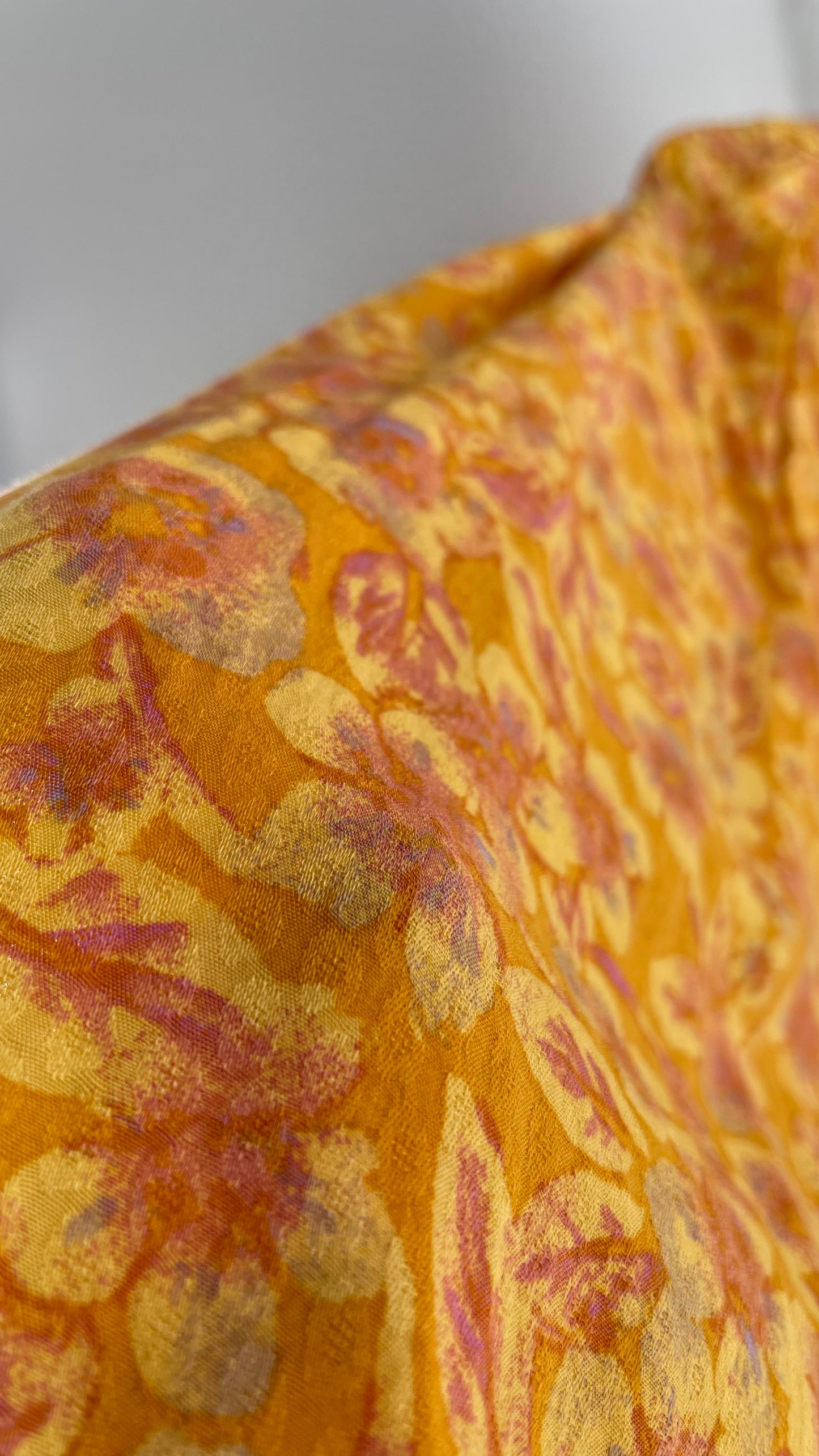 Free People Yellow Cut Out Golden Florals Dress with Ruched Bust and Balloon Sleeves (XS)