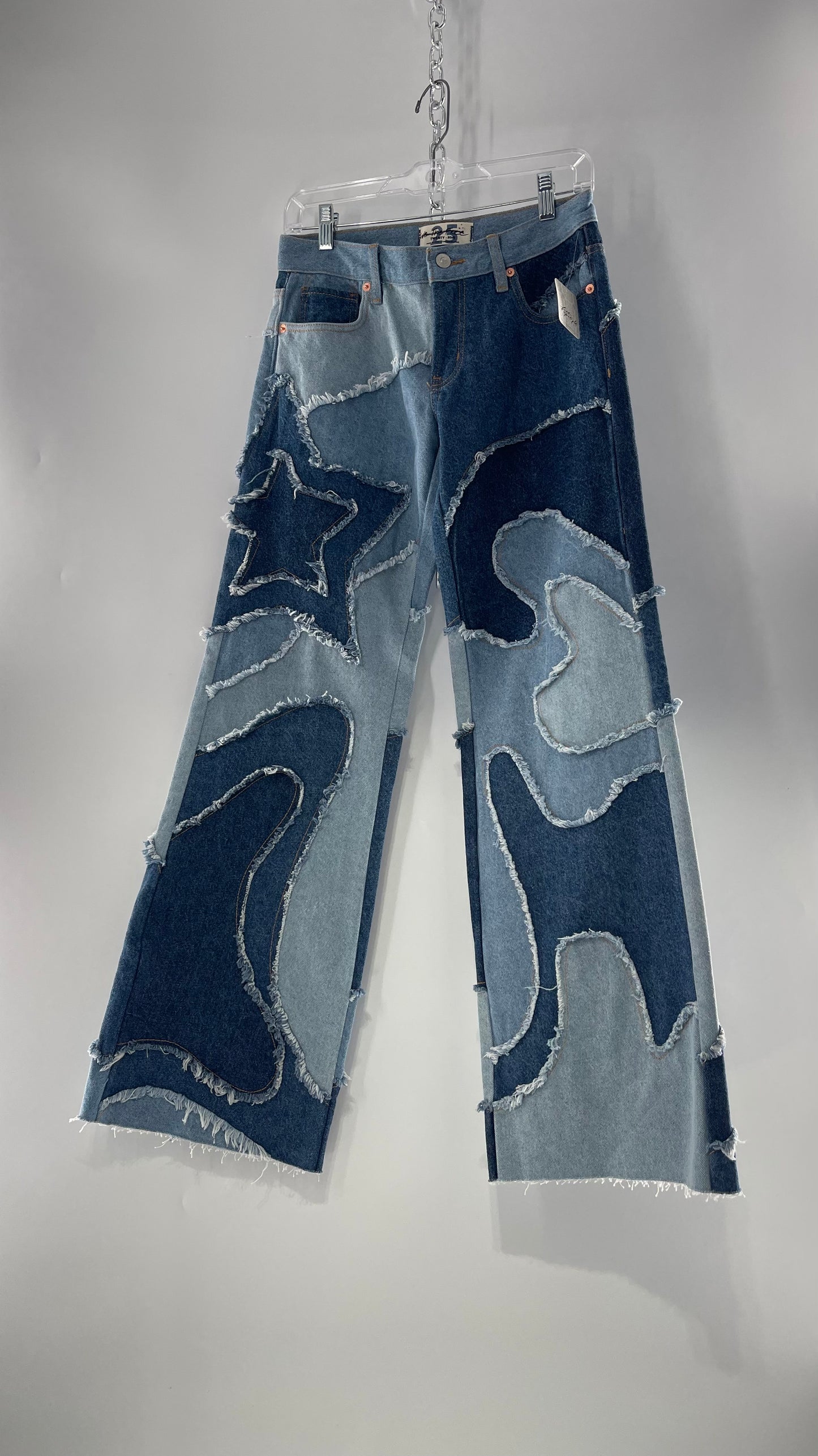 Free People Multi Denim Toned Wavy Patched Jeans (25) ***WITH TAGS***