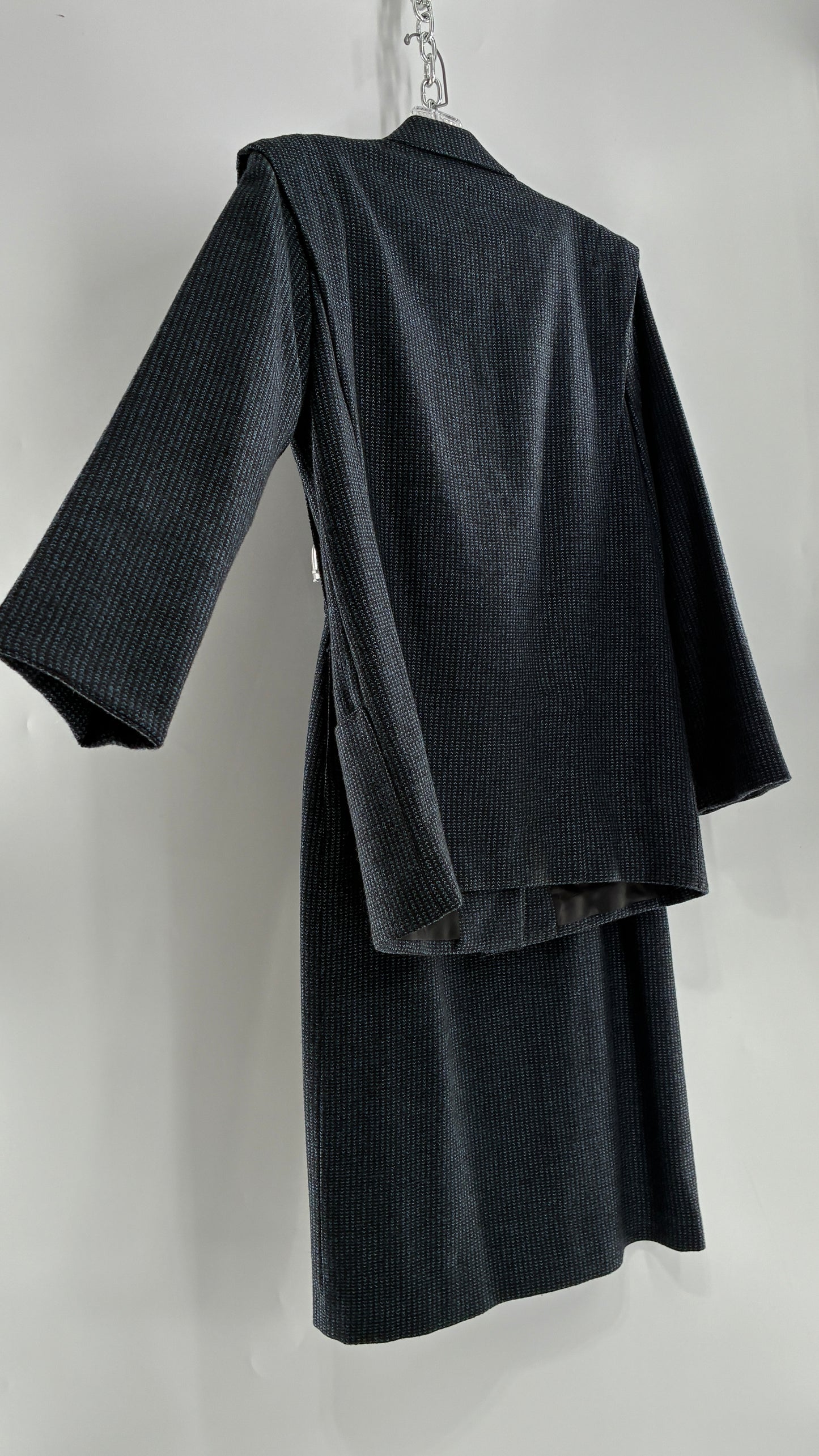 Vintage CHRISTIAN DIOR Navy Woven Maxi Skirt and Oversized Lapel Style Blazer with Padded Shoulders (8)