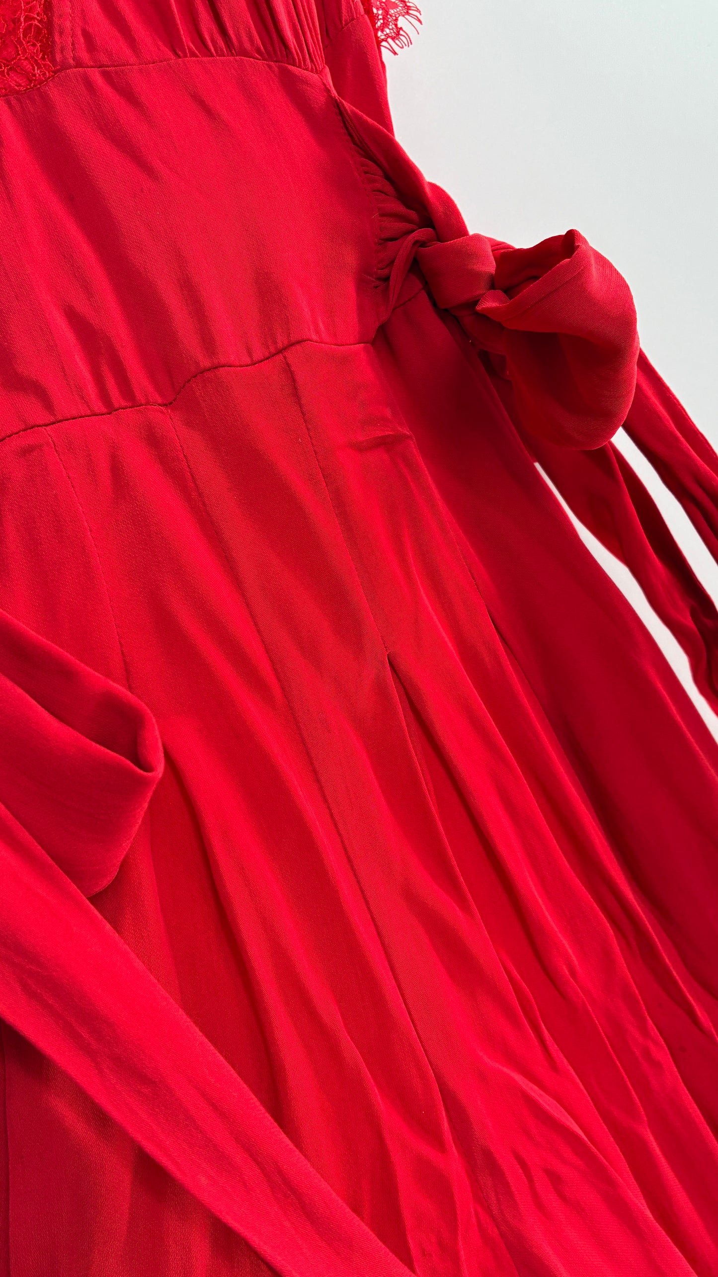 Free People Red Jumpsuit with Waist Ties and Scalloped Lace Details (2)