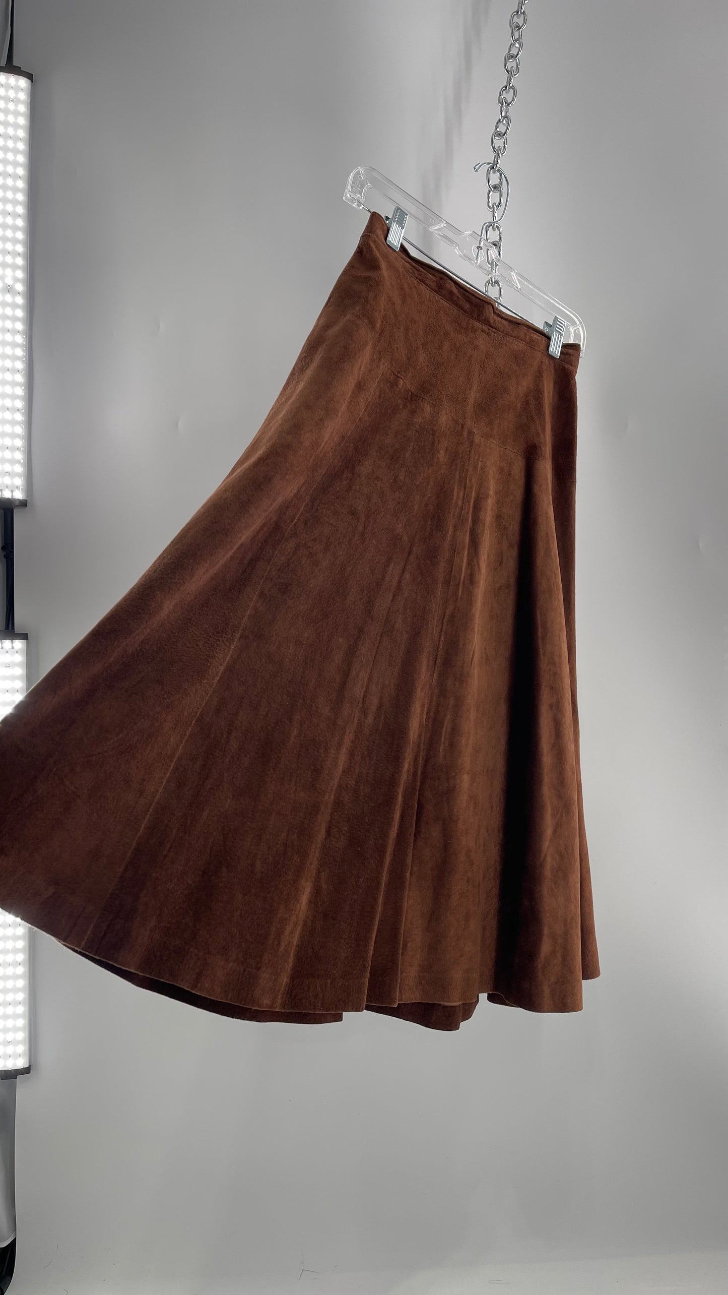 Vintage Imported Leather FIRENZE Santa Barbara Saks Fifth Avenue Brown Suede Leather Skirt (Medium)