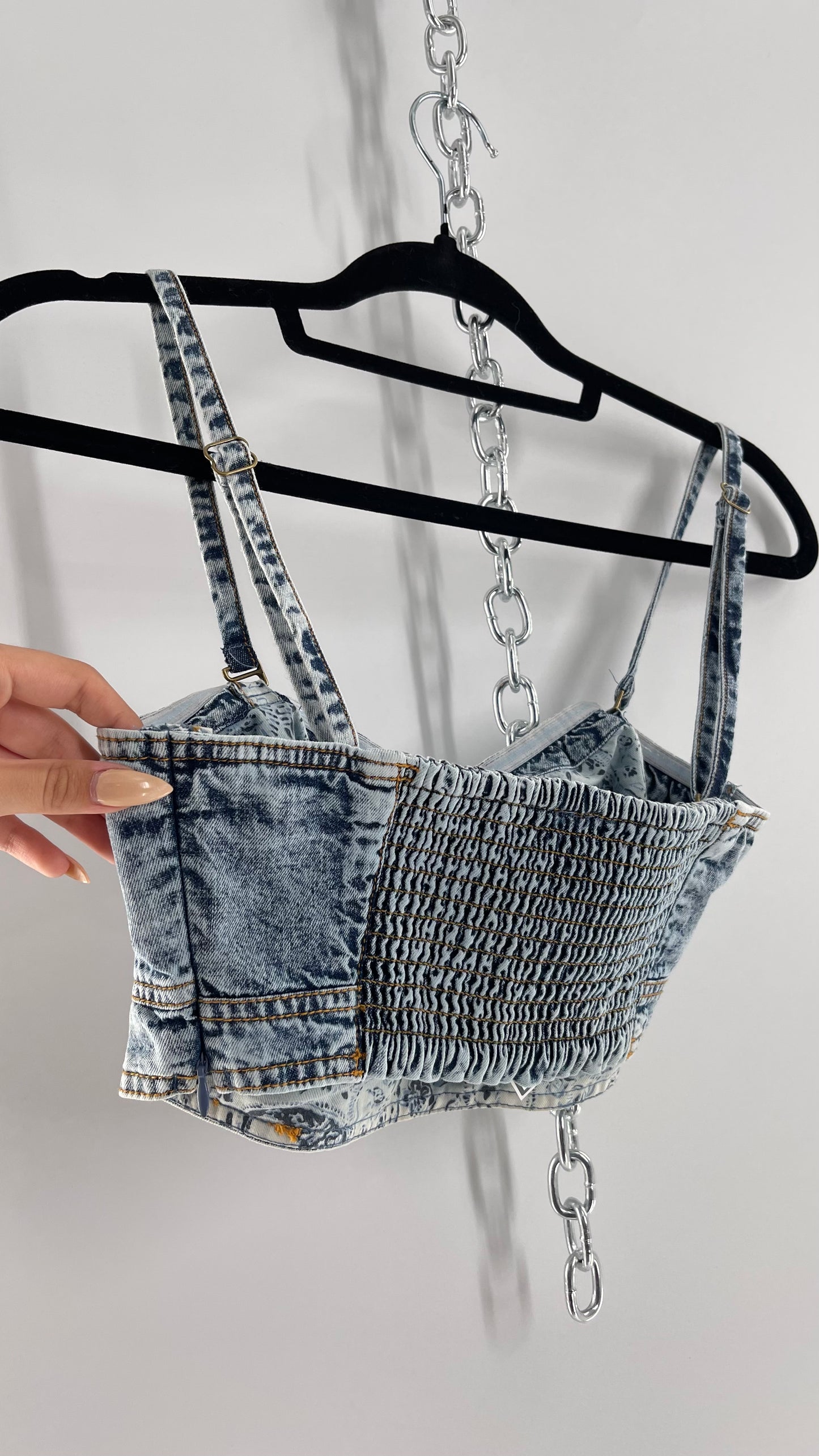 Pilcro Acid Wash Denim Bralette (Medium 6)