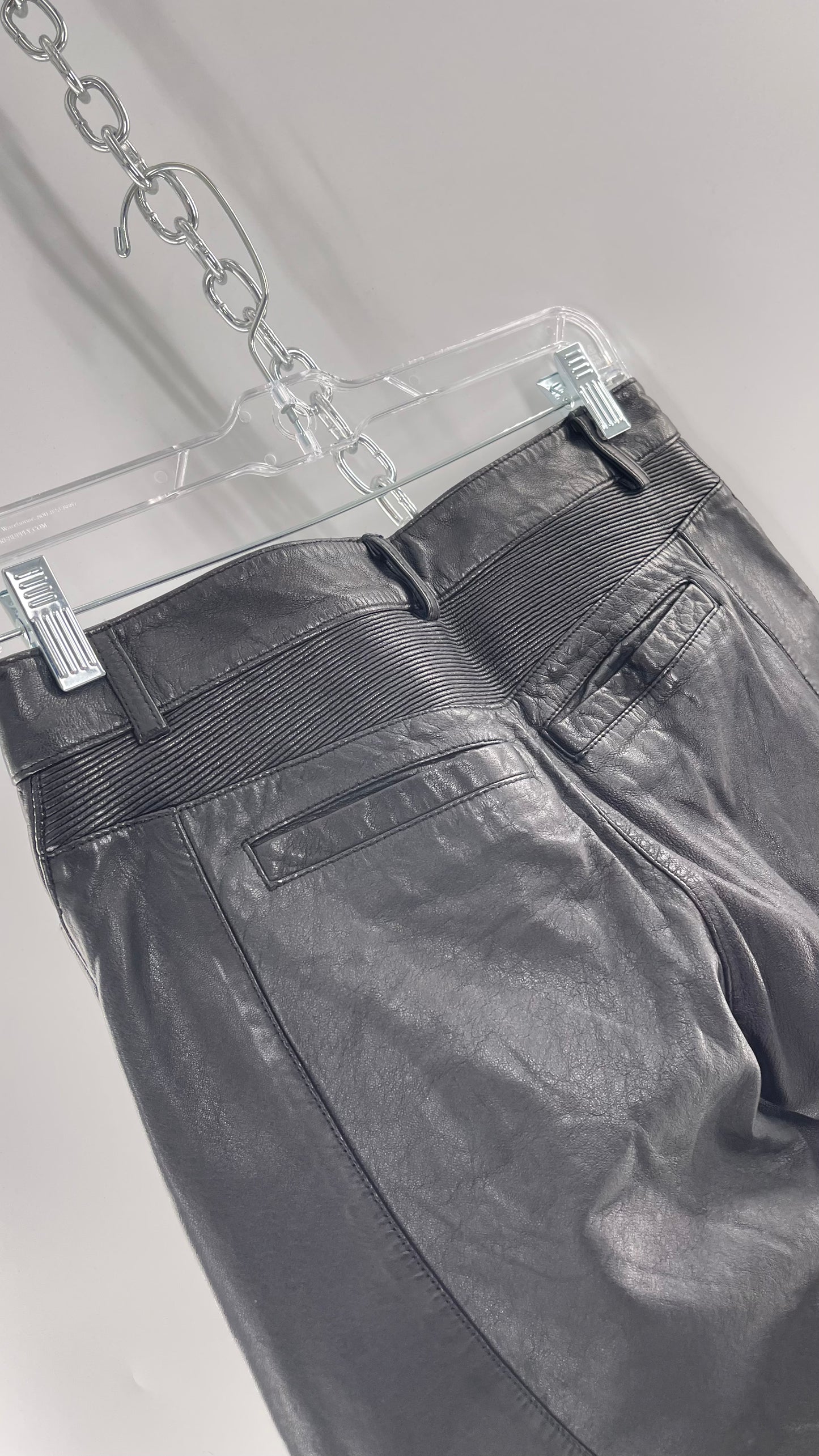 LAMARQUE 1990s Collection Vintage Black Leather Moto Style Pant with Panels, Ribbing and Zipper Details (6)