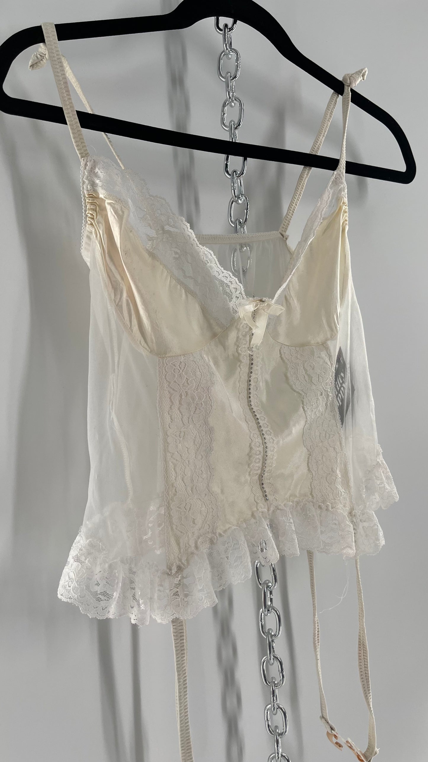 Nani Flower Vintage Delicate Ruffles + Rhinestones Lace + Mesh Babydoll (M)
