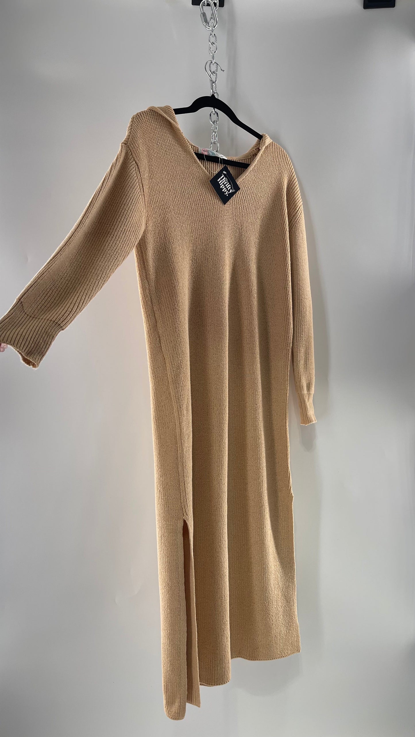 Free People Tan Knit Hoodie Maxi (Medium)
