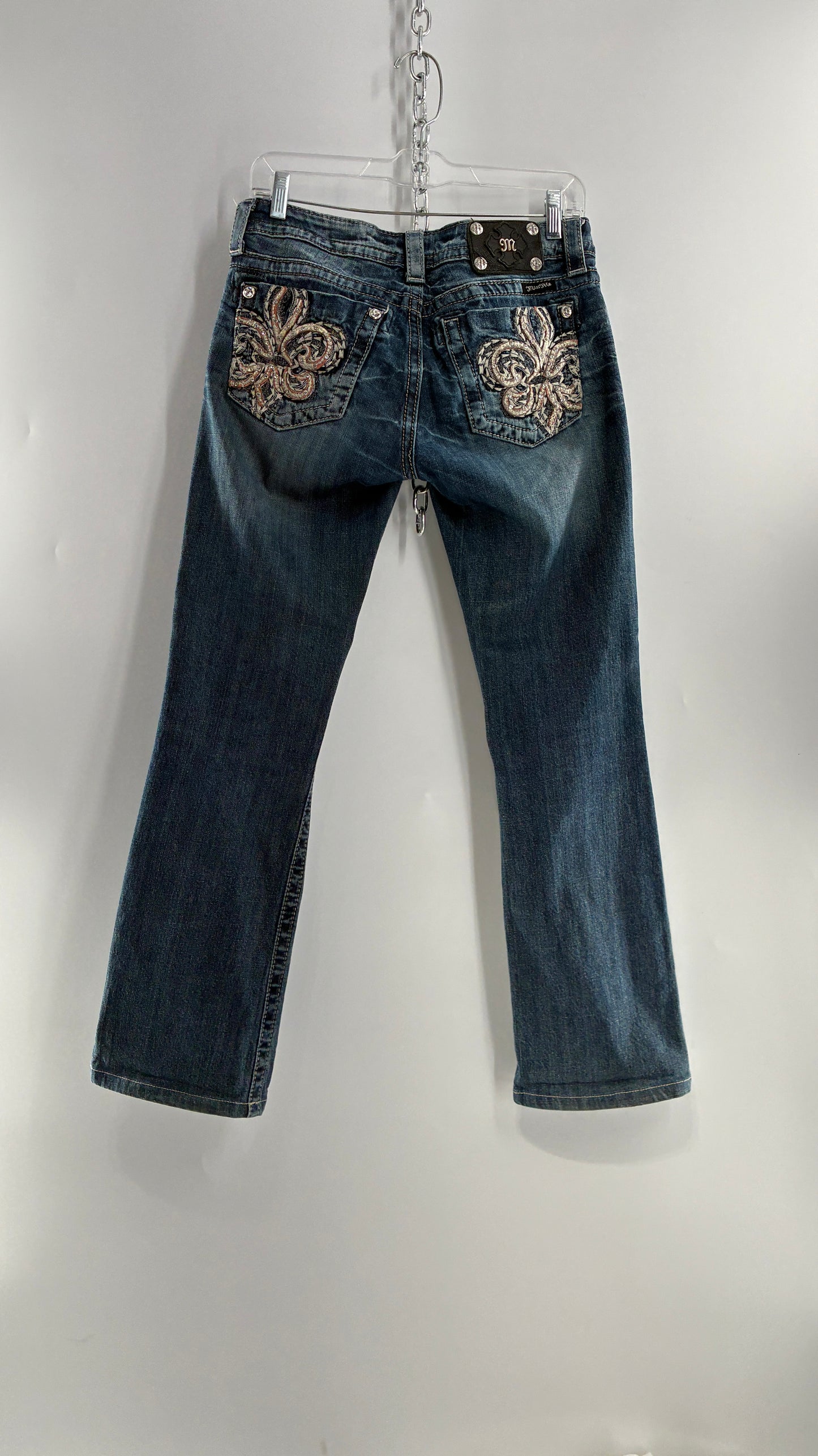 Vintage MISSME Kick Flare Jeans with Embroidered Pockets with Rhinestone Detailing (28)
