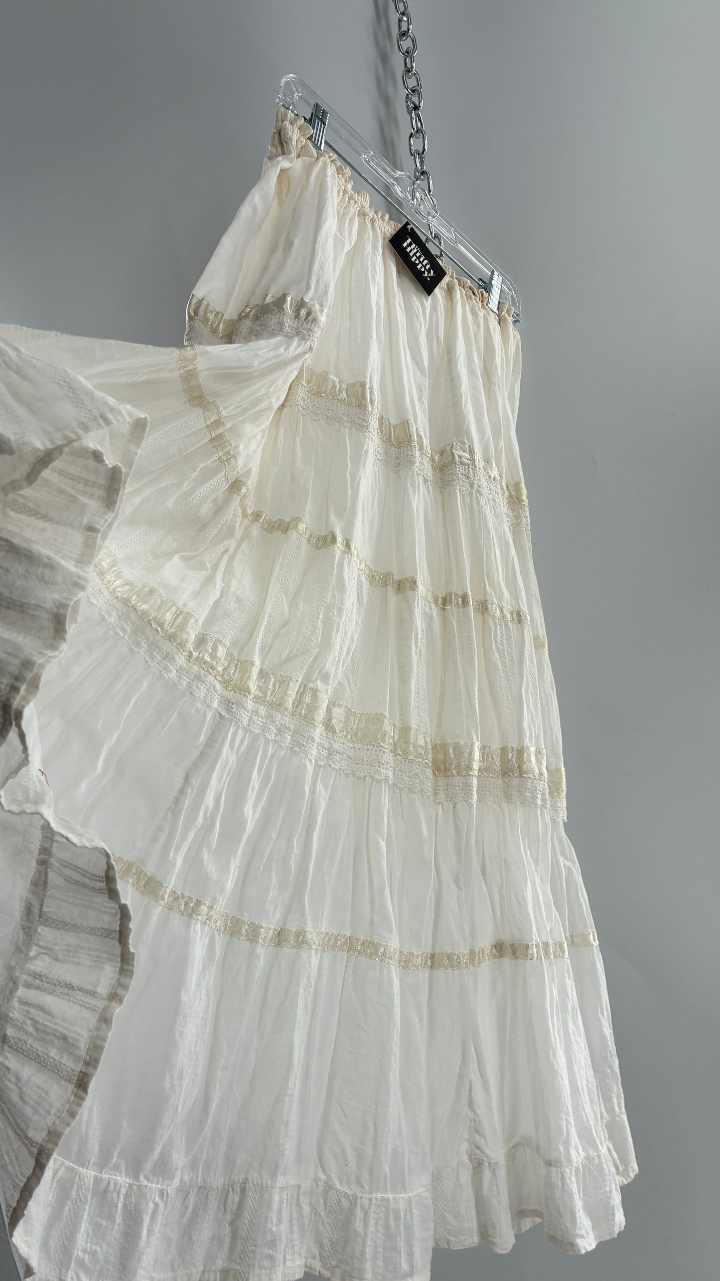 Vintage Tiered Skirt with Ribbon and Lace Trim (OS)