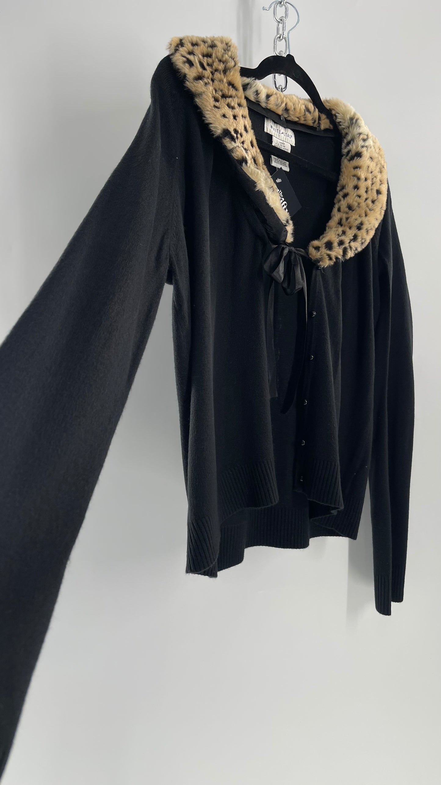 Vintage Cheetah Fur Trim Collar Cardigan (Large)
