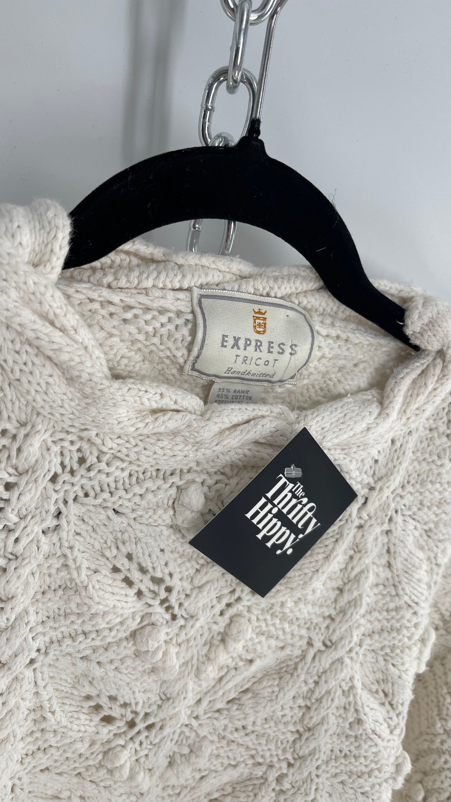 Vintage EXPRESS Tricot Hand-knitted Off White Heavy Sweater (Large)