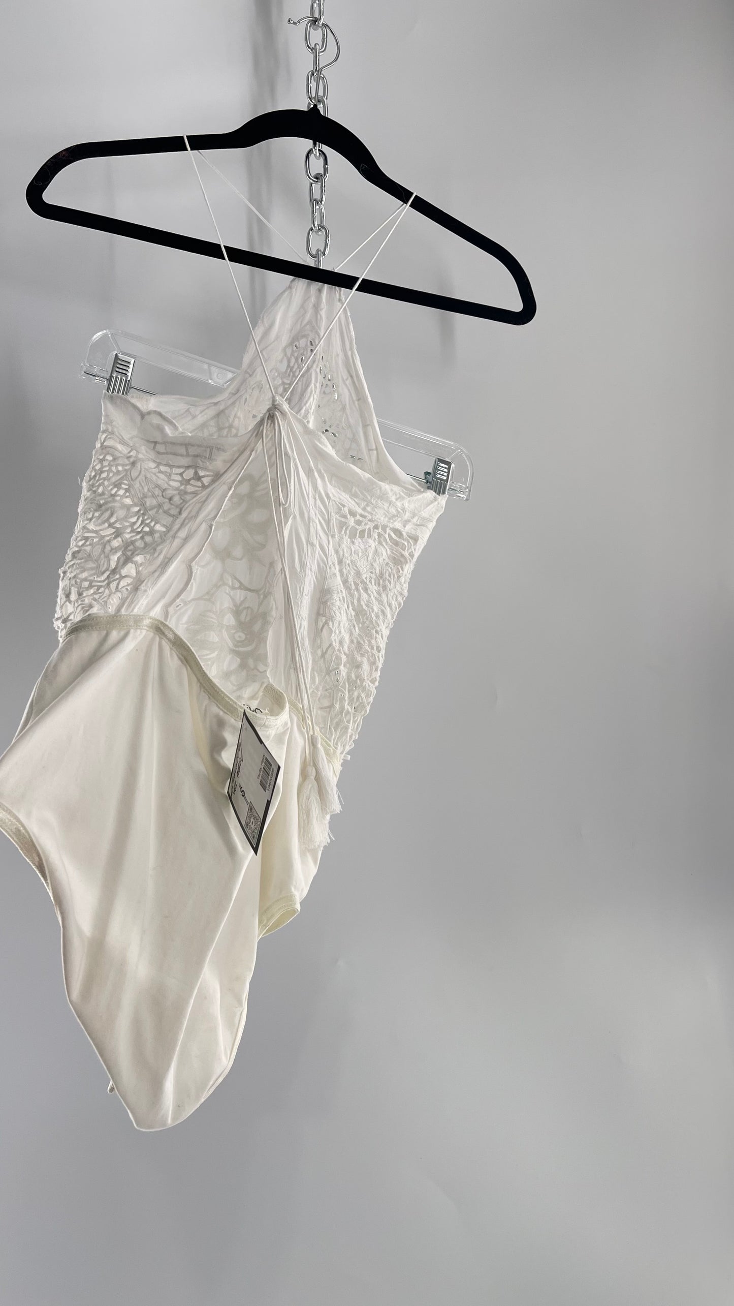 Intimately Free People White Eyelet Lace Open Back Bodysuit (Medium)