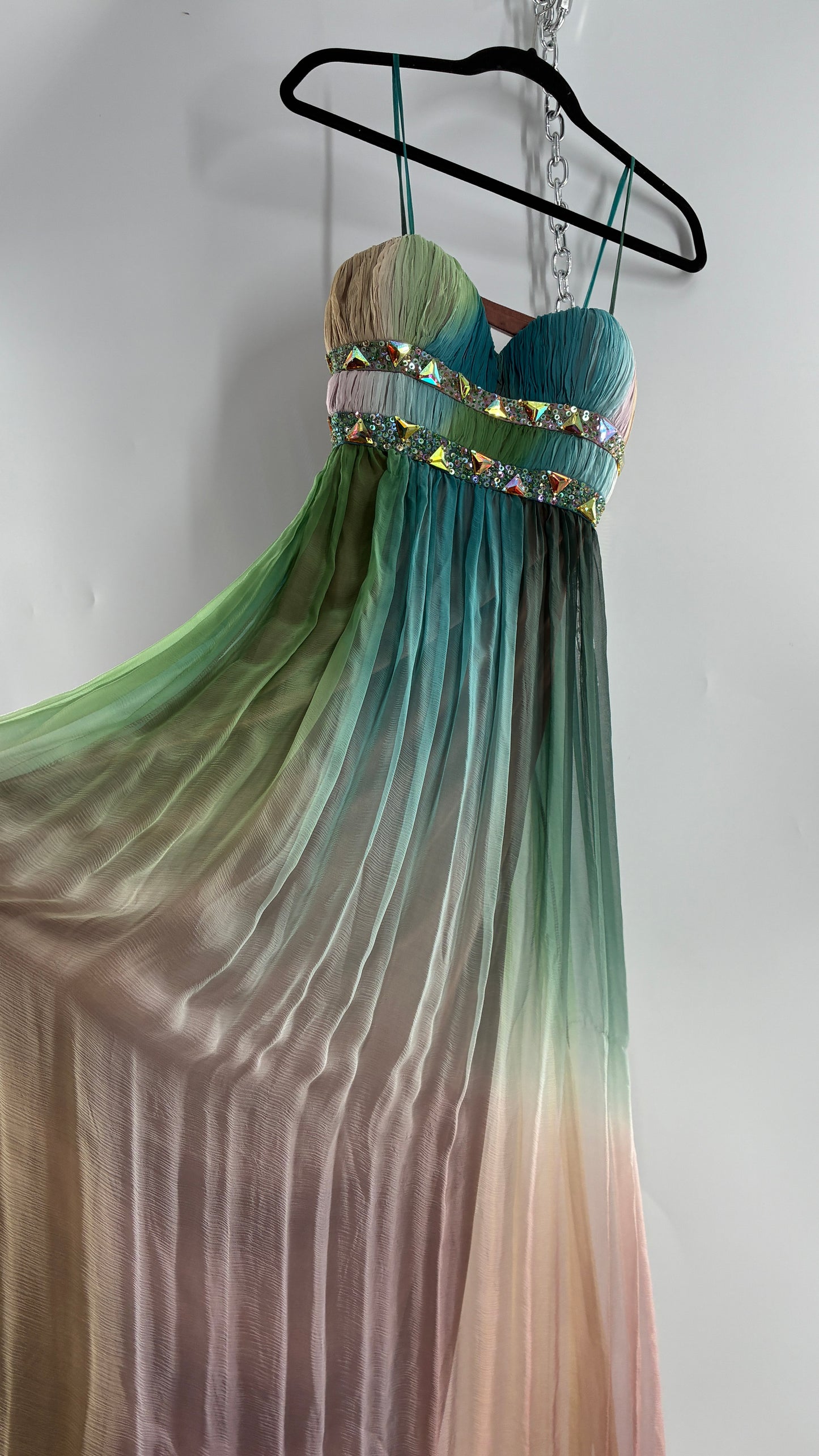 Vintage Dave & Johnny 100% Silk Ombré Bustier, Open Back Gown (5/XS/S)